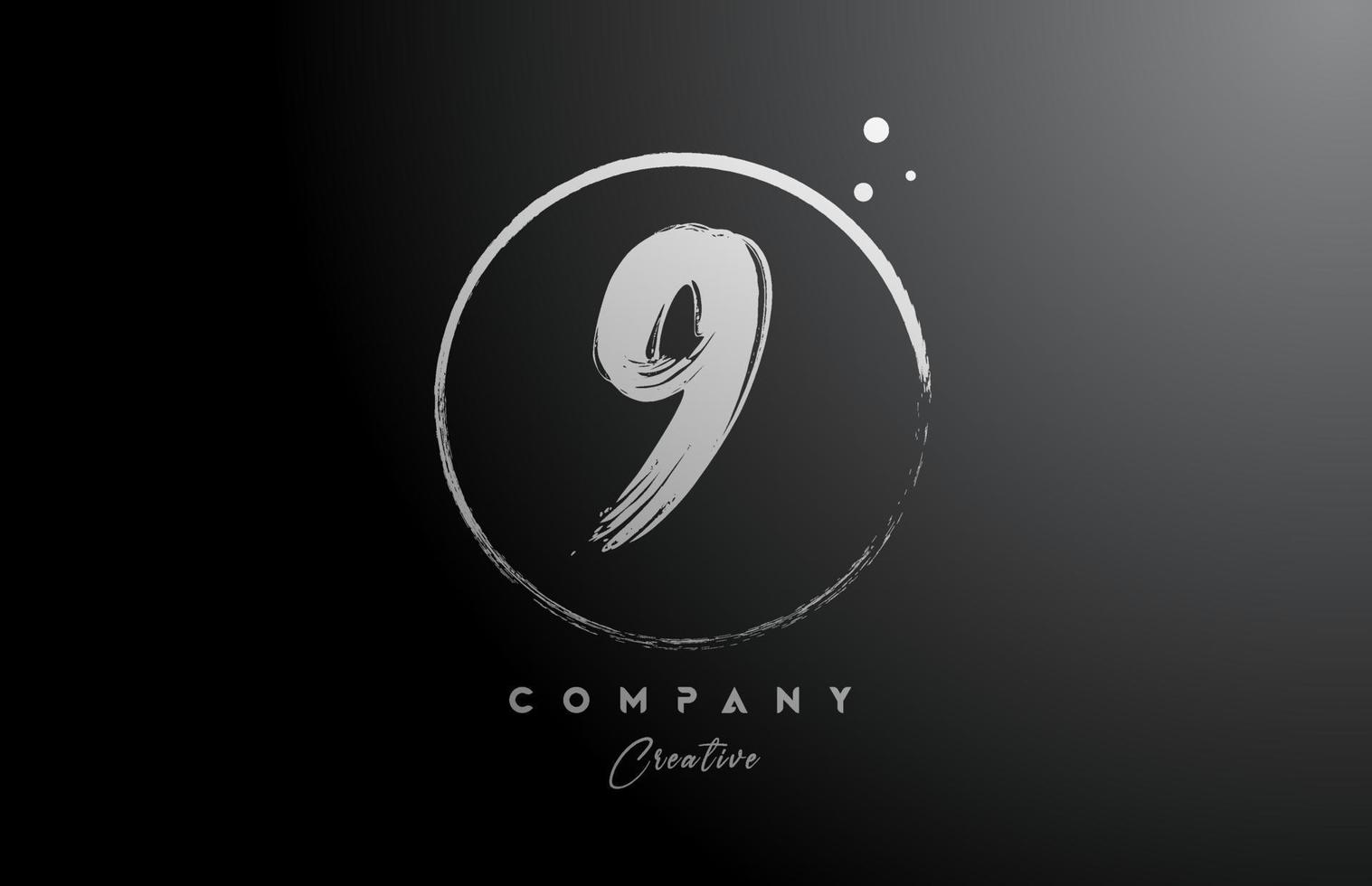 1517x980 black white 9 number letter logo icon design with dots and circle. Creative gradient template for company and business