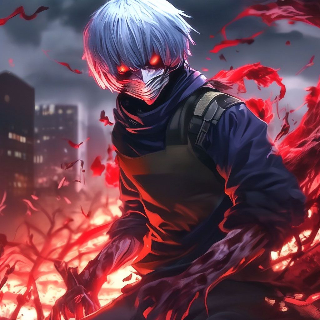 1024x1024 The most brutal ghoul with epic kakuja as in the anime Tokyo ghoul, hyper quality, 4k