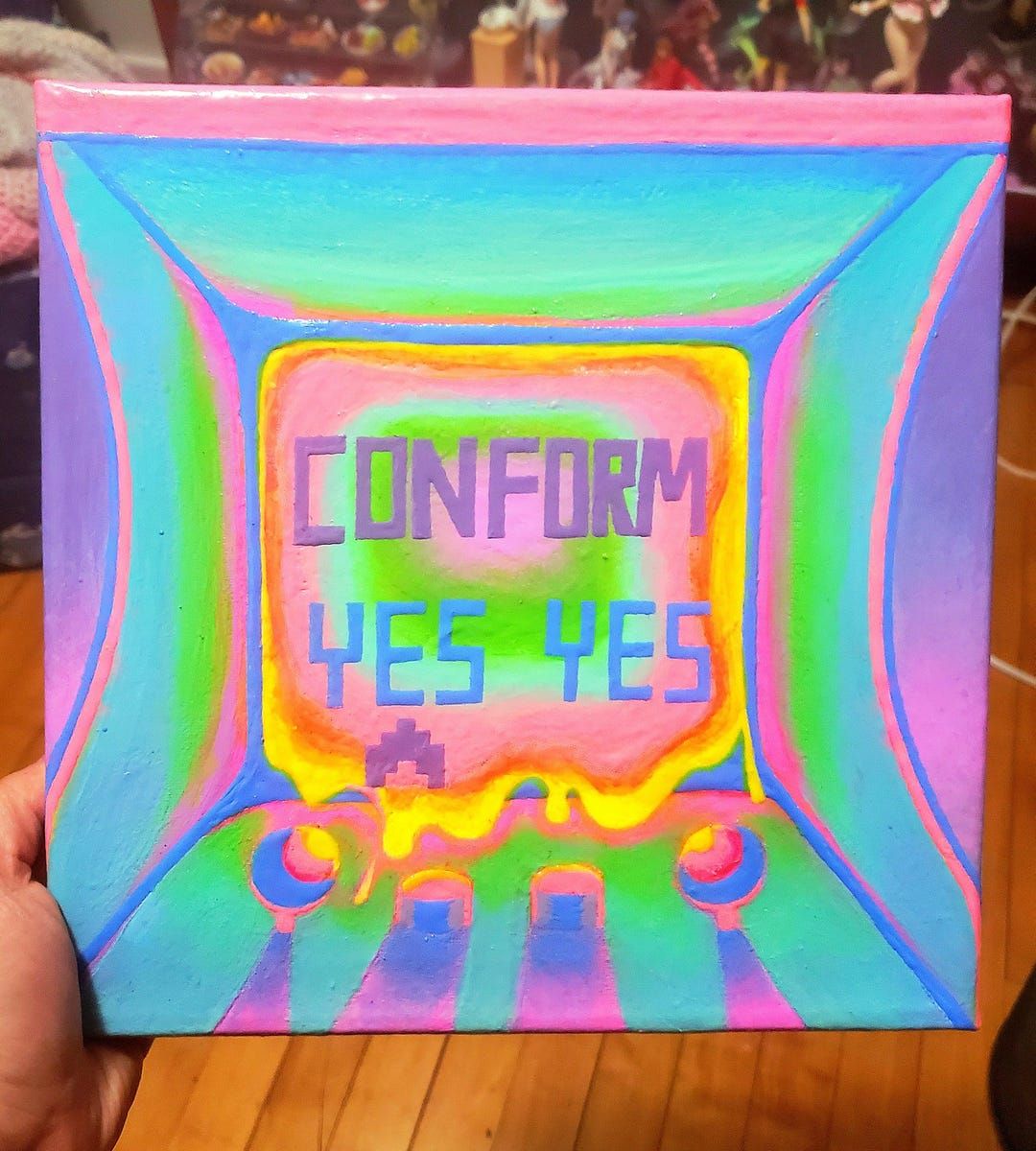 1080x1200 80s Arcade Cabinet Neon Conform Acrylic Painting and Resin