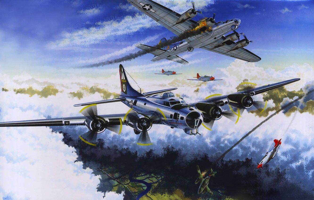 1332x850 Wallpaper War, Art, Painting, Aviation, Ww Boeing B 17 Flying Fortress Image For Desktop, Section авиация