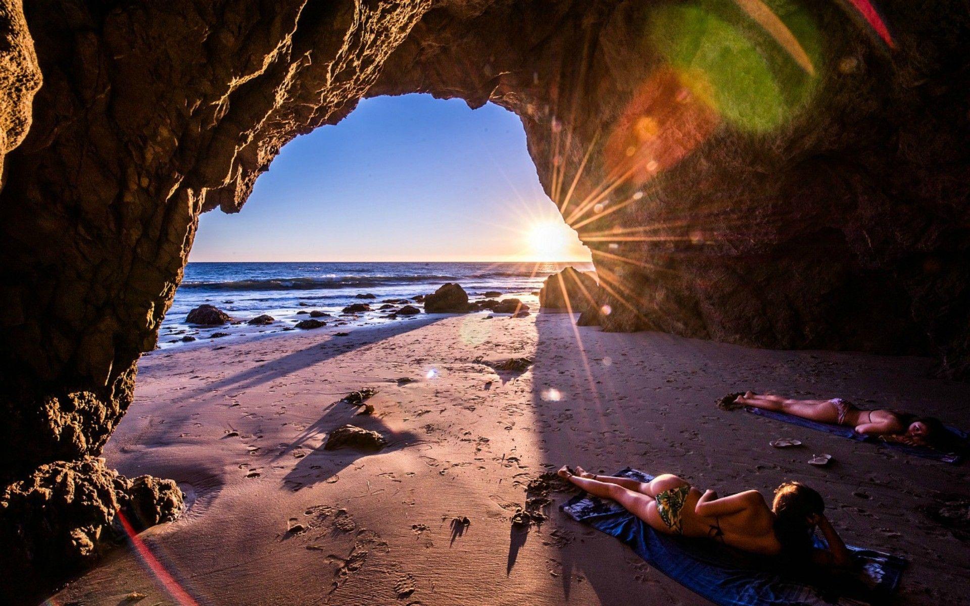 1920x1200 Bãi biển: Malibu California Nature Sea Usa Sunset Cave Beach