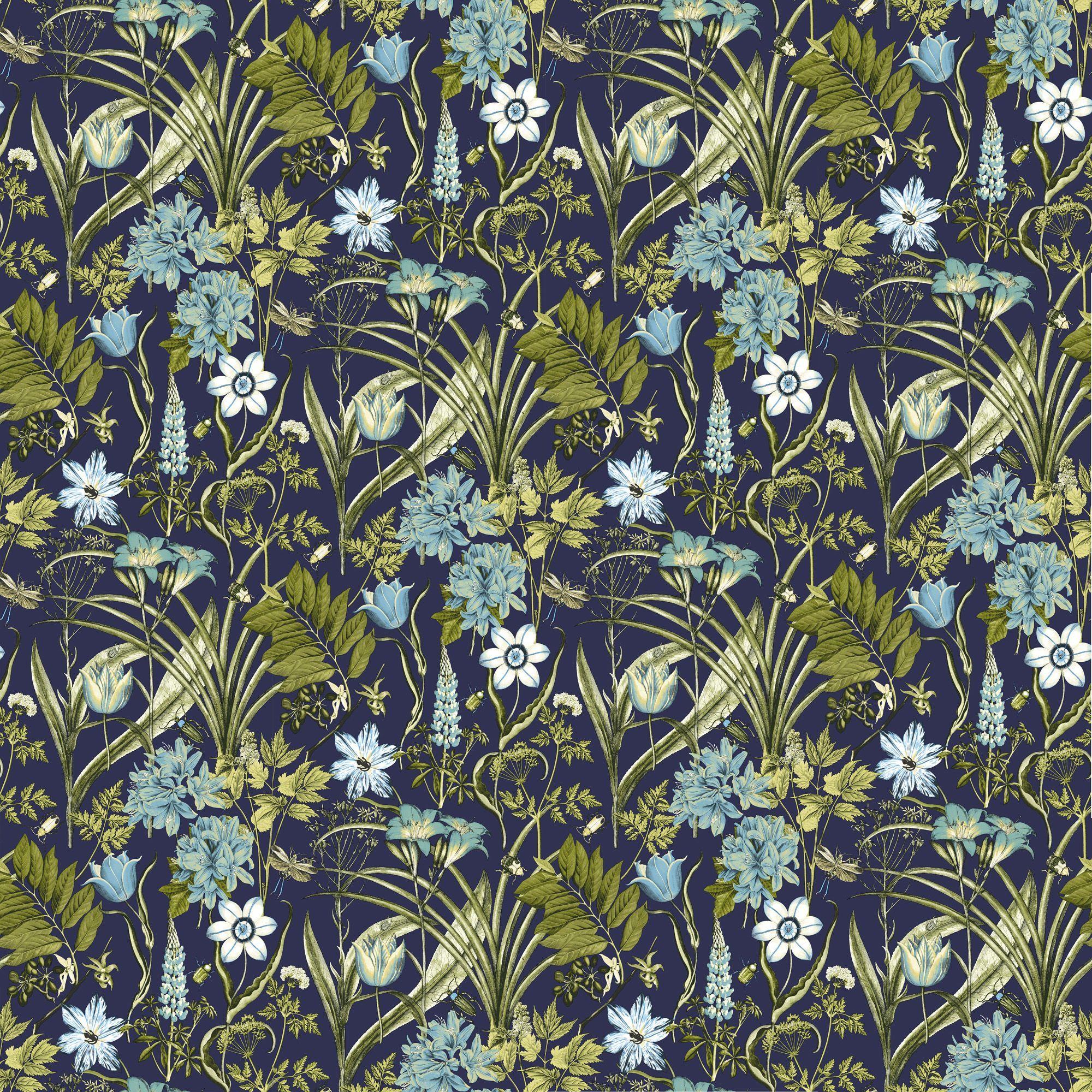 2000x2000 Ideco Home Flora & Fauna Blue & Green .