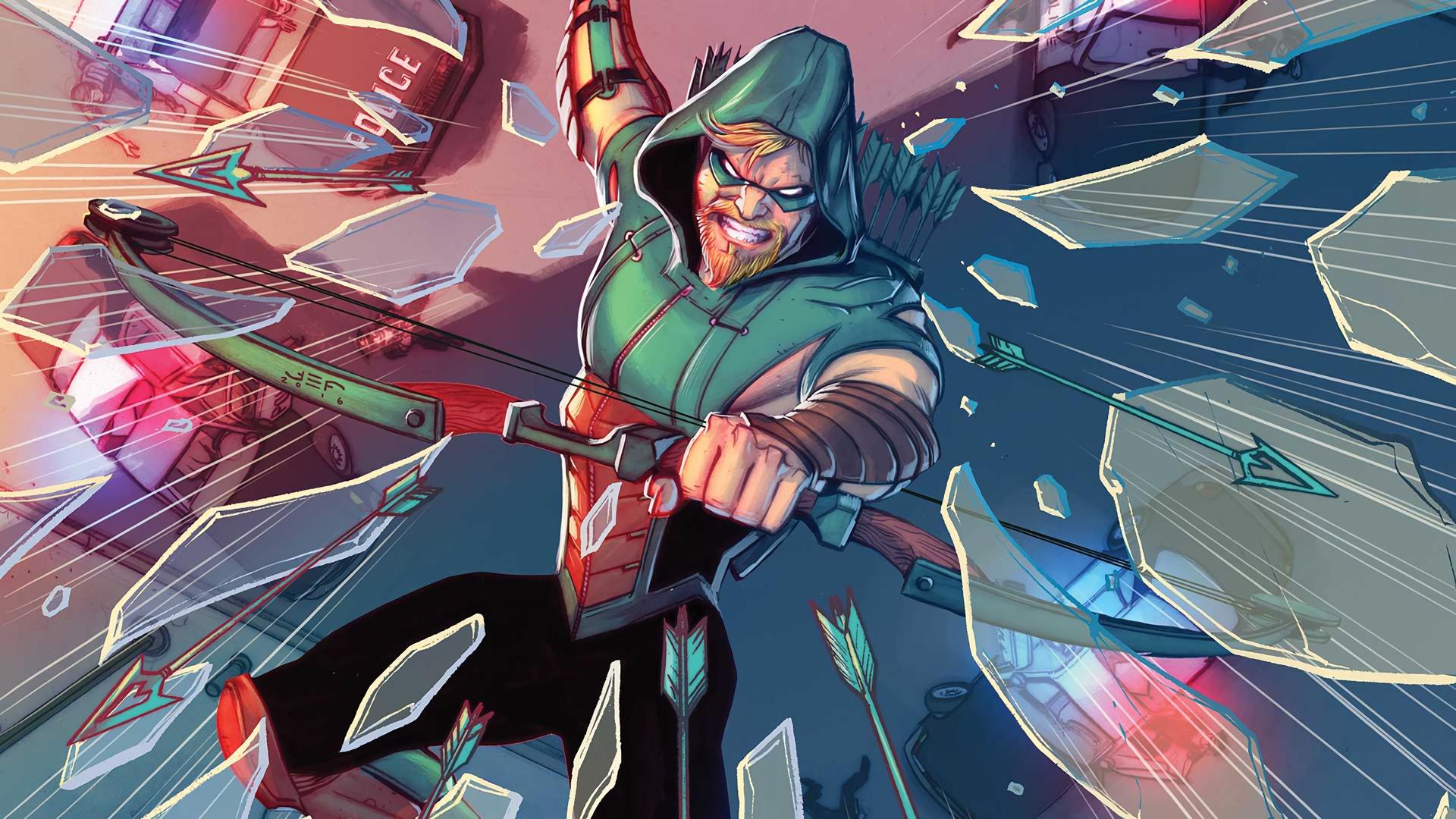 1920x1080 Green Arrow Shattered Glass DC Comic. Wallpaper