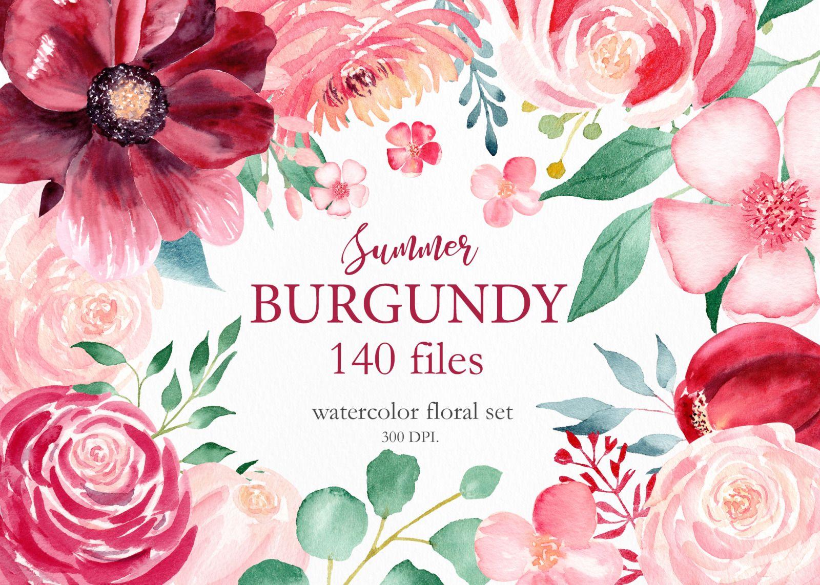 1600x1142 Watercolor Burgundy Floral Set in .