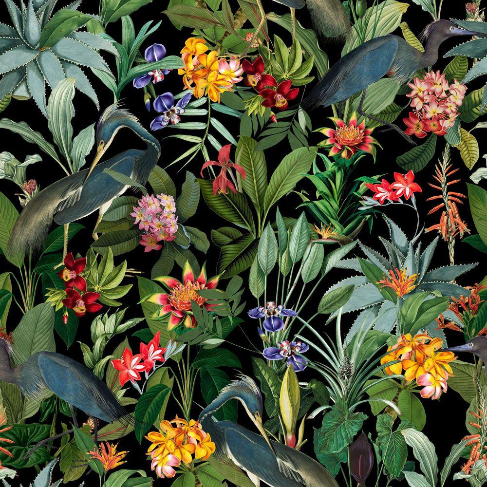 1000x1000 Blue Heron Tropical Night Jungle .designer Wallpaper.com · In Stock