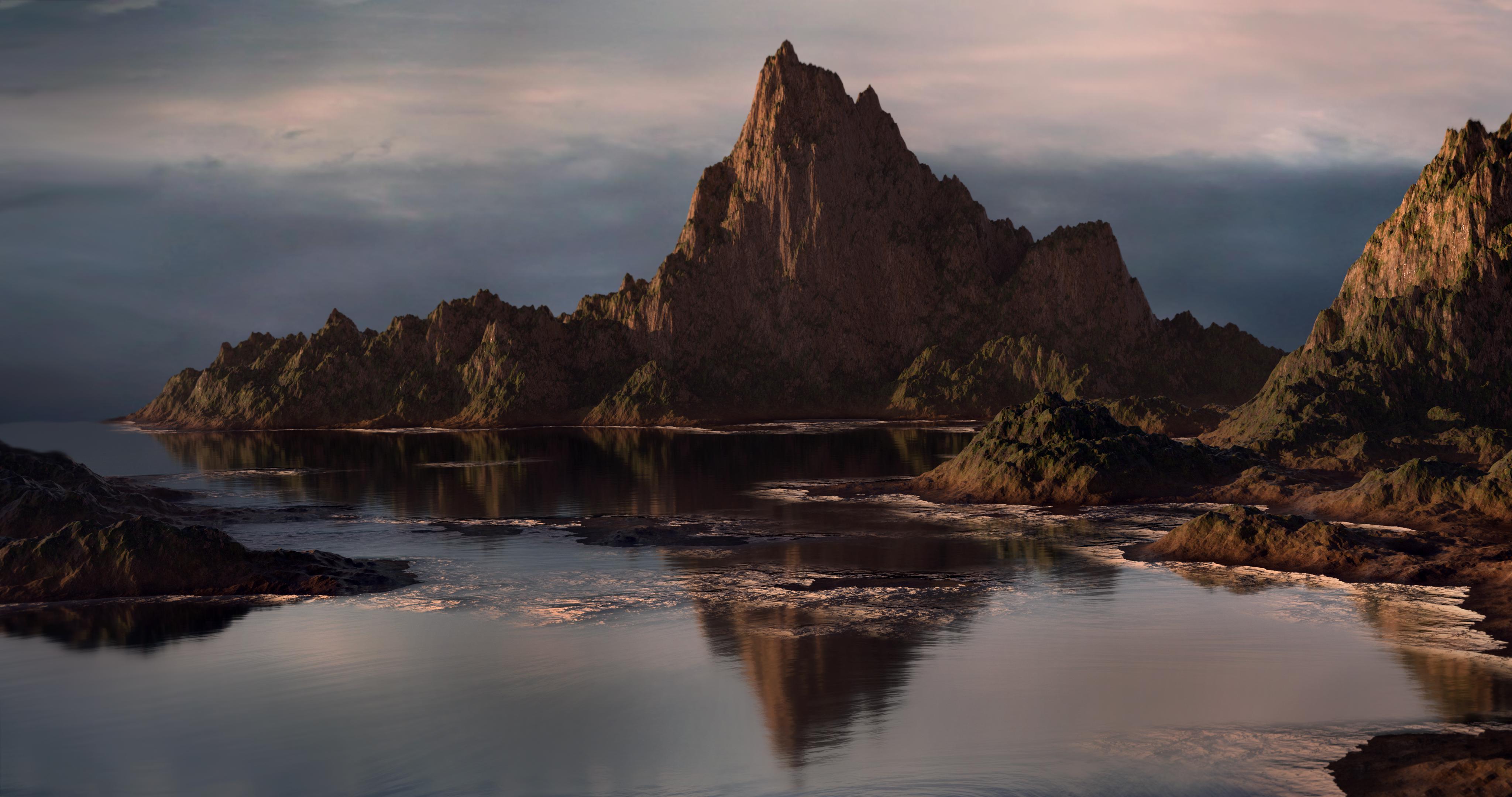 4096x2160 Mountains and Still Water Procedural .