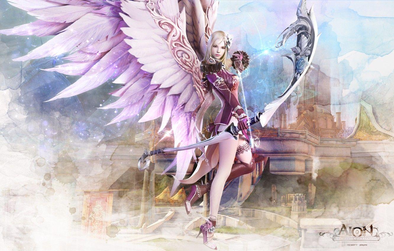 1332x850 Wallpaper weapons, castle, Girl, wings .