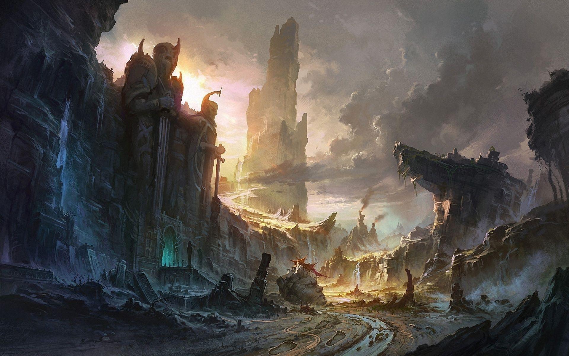 1920x1200 Wallpaper Cliffs, Destruction, City .