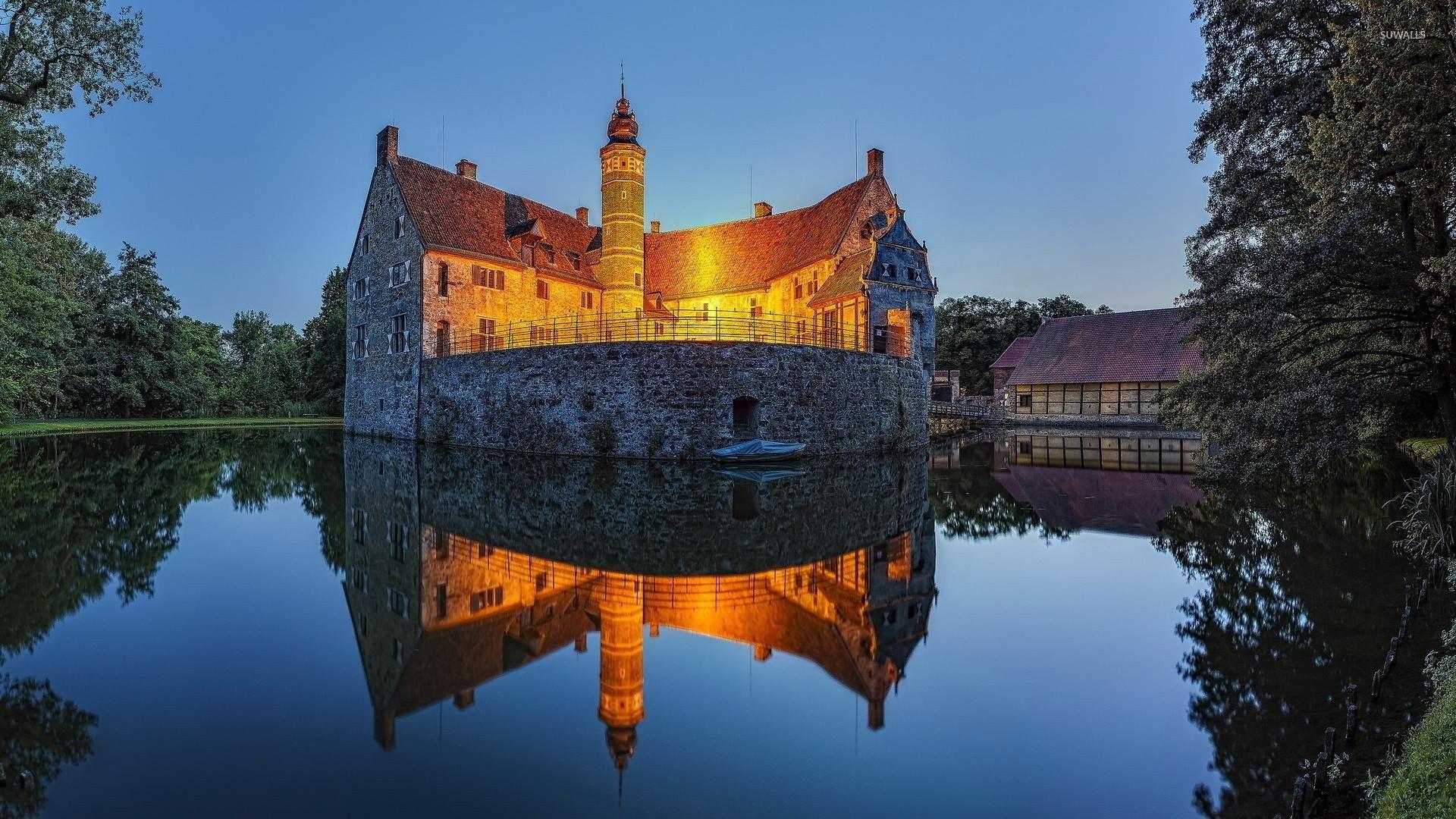 1920x1080 Castle on the lake side wallpaper .