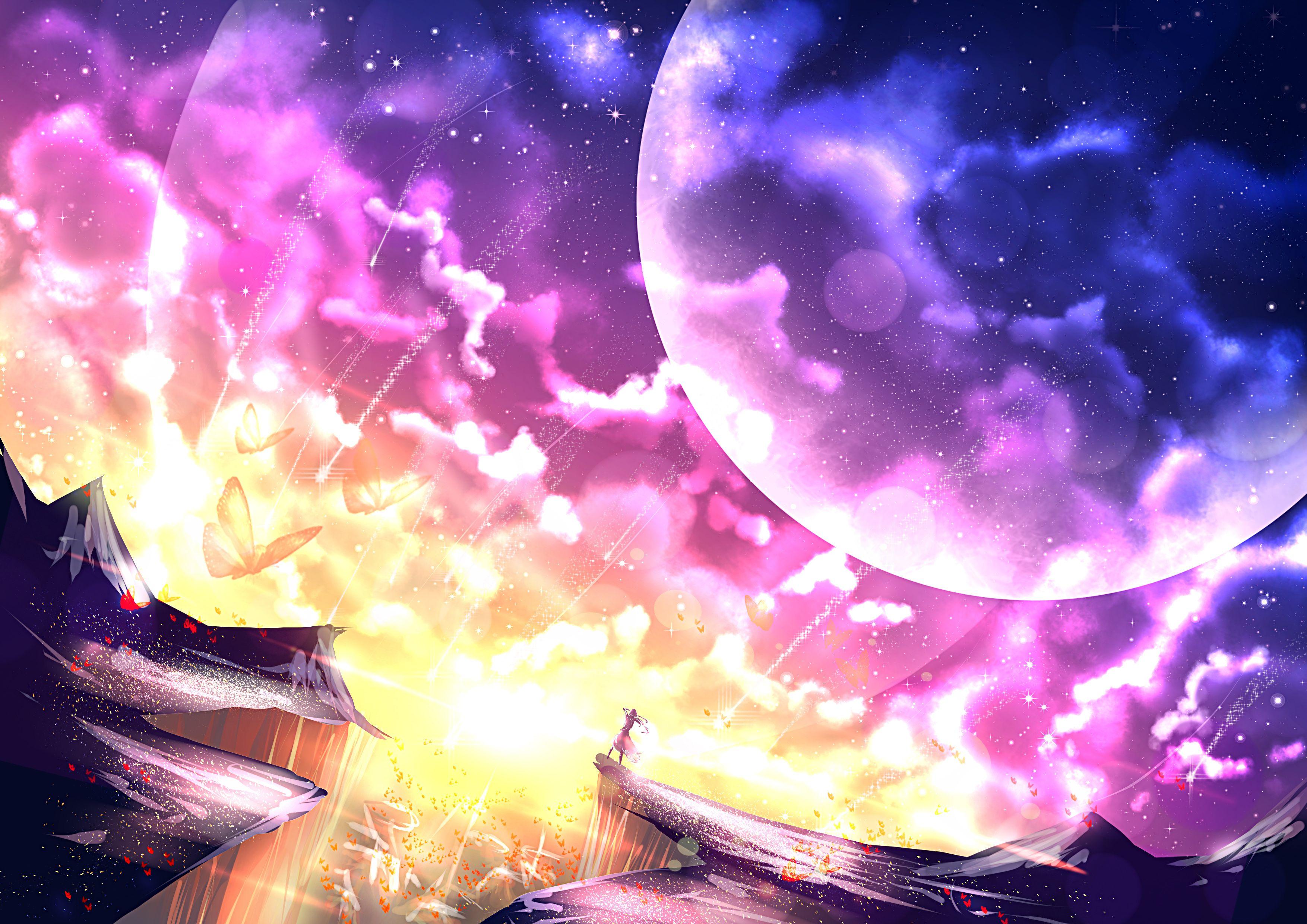 3508x2480 Butterfly Moon Mountain Anime Girl 4k, HD Anime, 4k Wallpaper, Image, Background, Photo and Picture