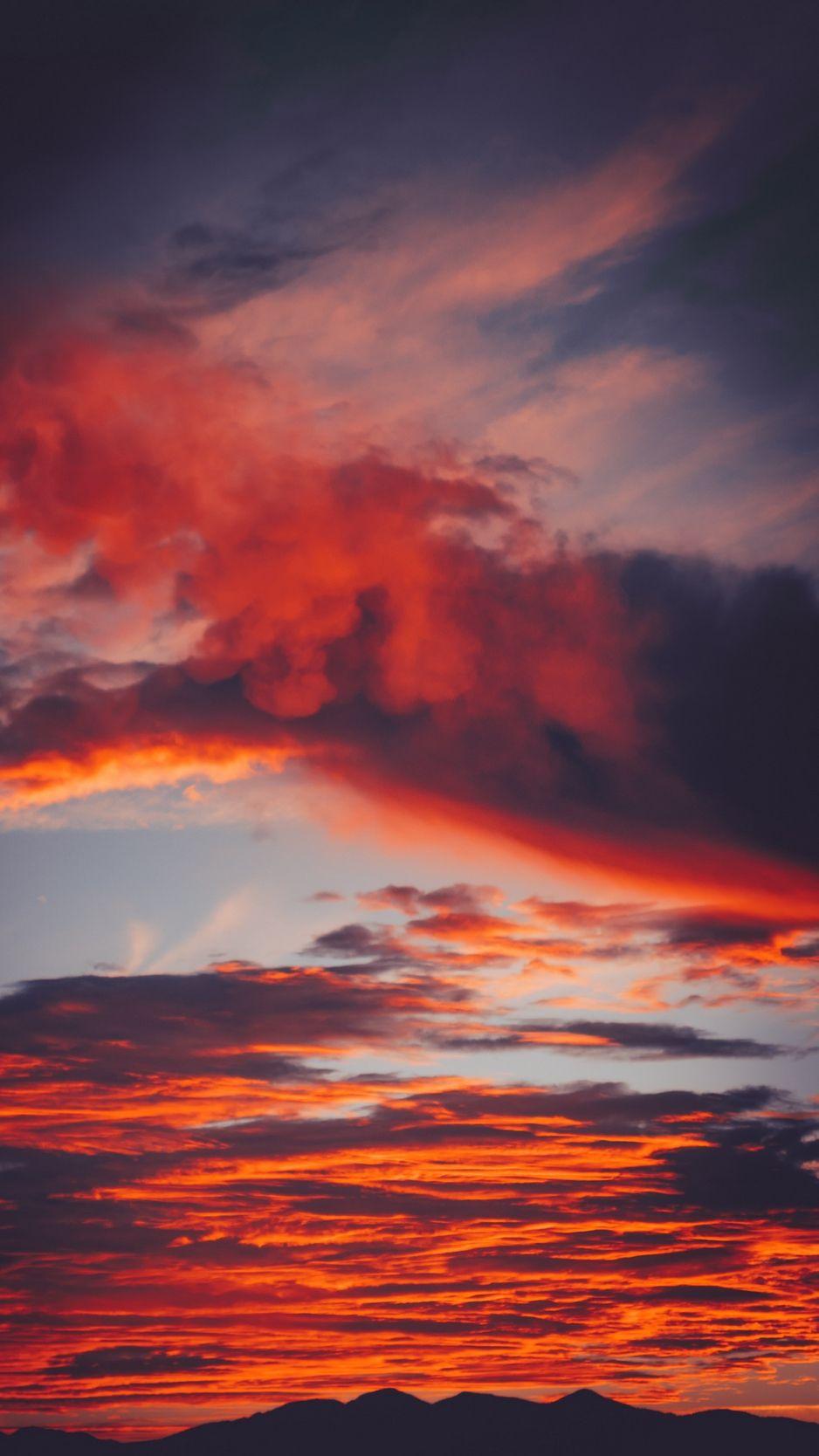 938x1668 Wallpaper Clouds, Sky, Sunset, Red, Porous, Mountains, Red Cloudy Sky