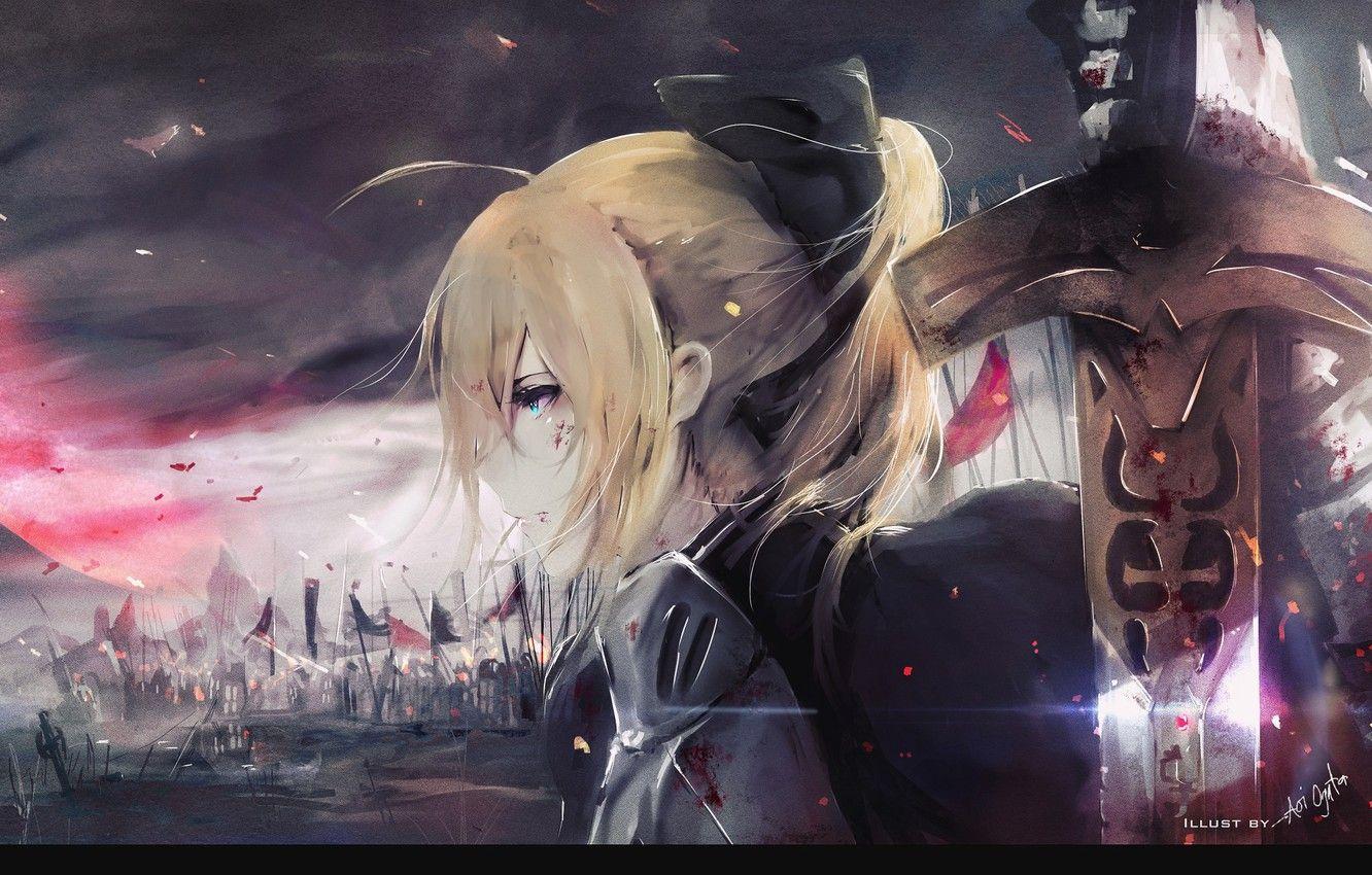 1332x850 Wallpaper Girl, Anime, Art, Battlefield, Saber, The Saber, Fate Grand Order Image For Desktop, Section сёнэн