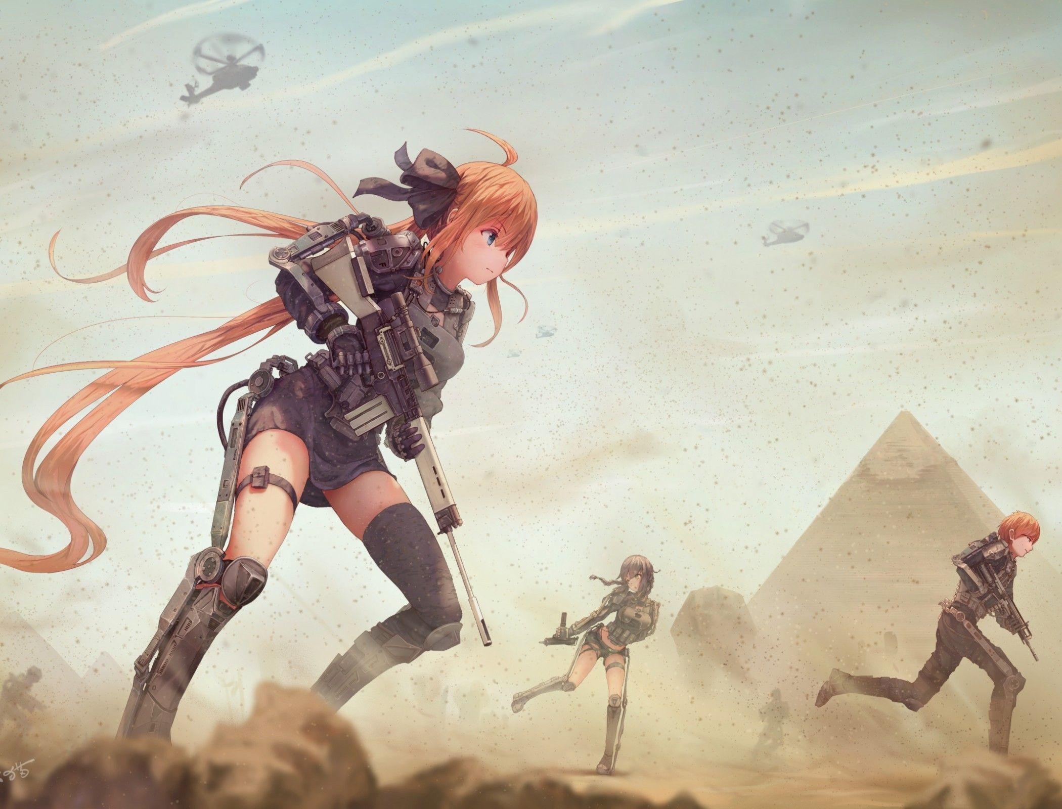 2100x1600 Anime Girl And Boy Battlefield Wallpaper