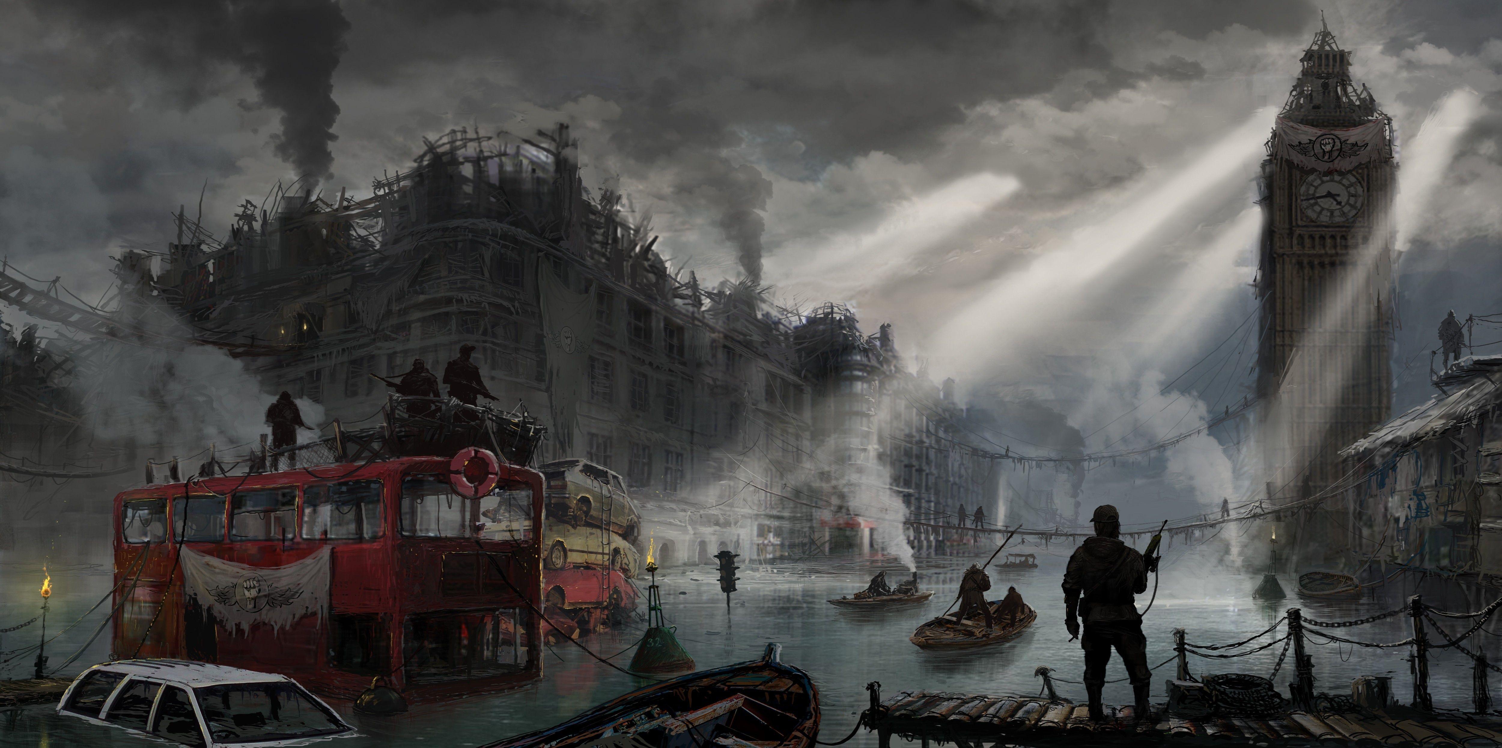 5000x2491 Zombie Apocalypse City Art .line.