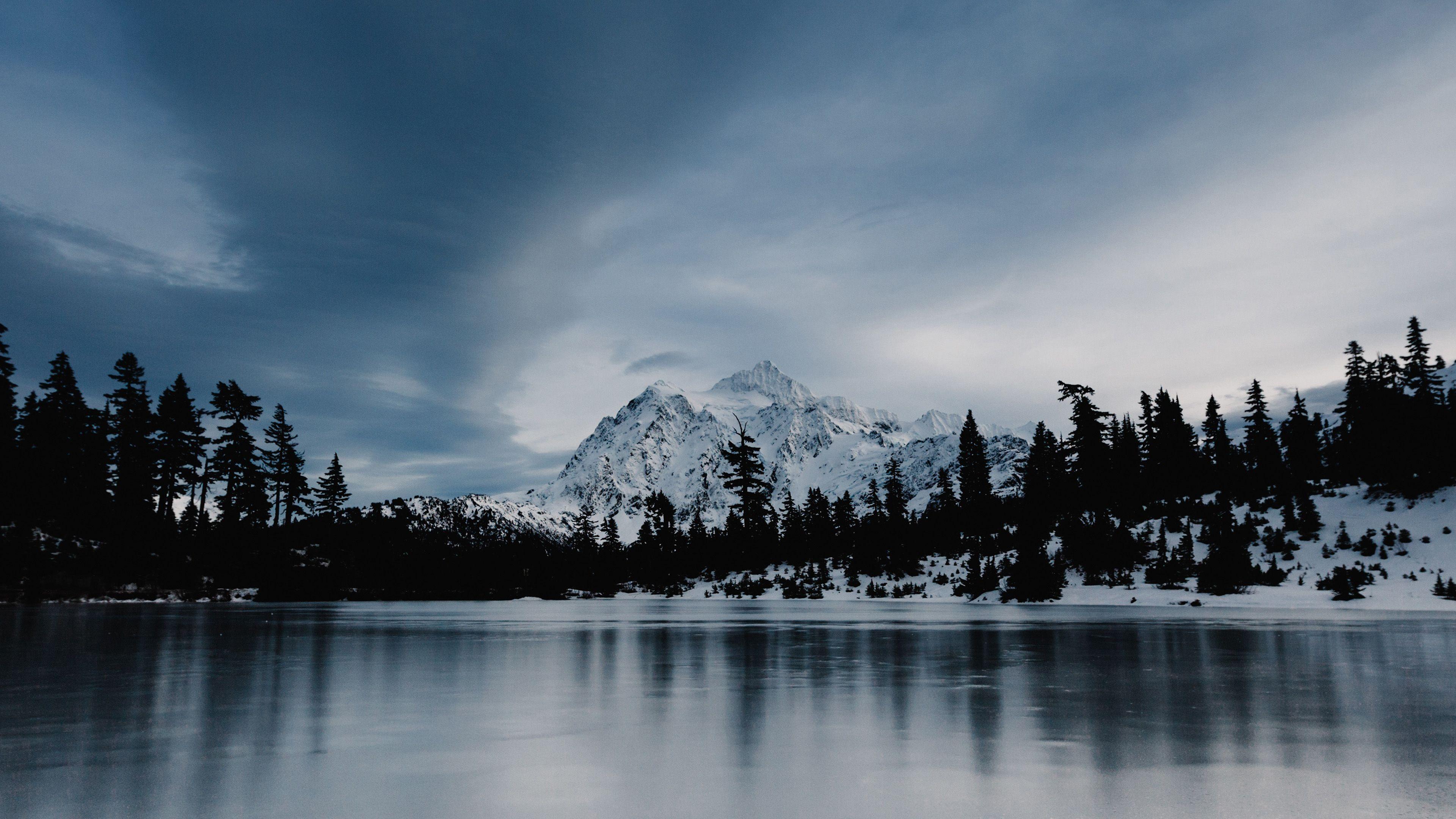 3840x2160 Frozen Lake Winter Snow Wood .