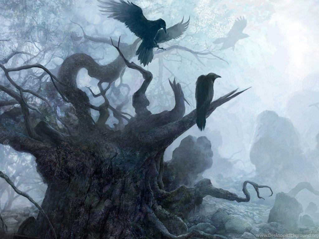 1024x768 THE WITCHER Fantasy Dark Raven Death Gothic Halloween F Wallpaper. Desktop Background