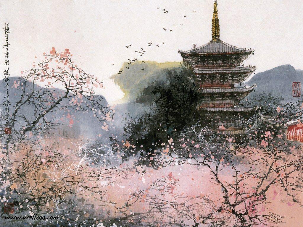 1024x768 Modern Chinese Paintings : CHinese Brush Paintings Ink Paintings by Liu Maoshan 1024x768 NO.21 Desktop Wallpaper