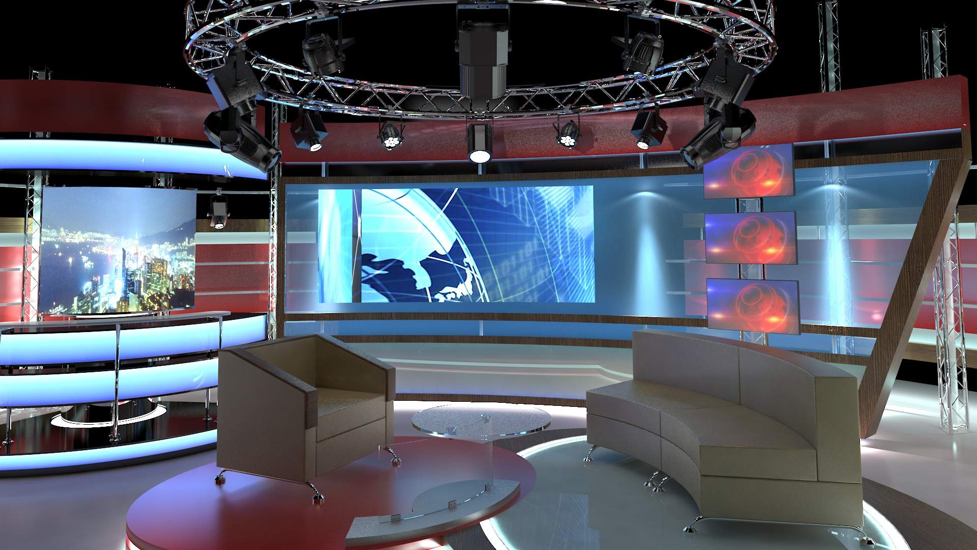 1920x1080 TV Studio Chat Set 1 3D Modelrenderhub.com · In stock