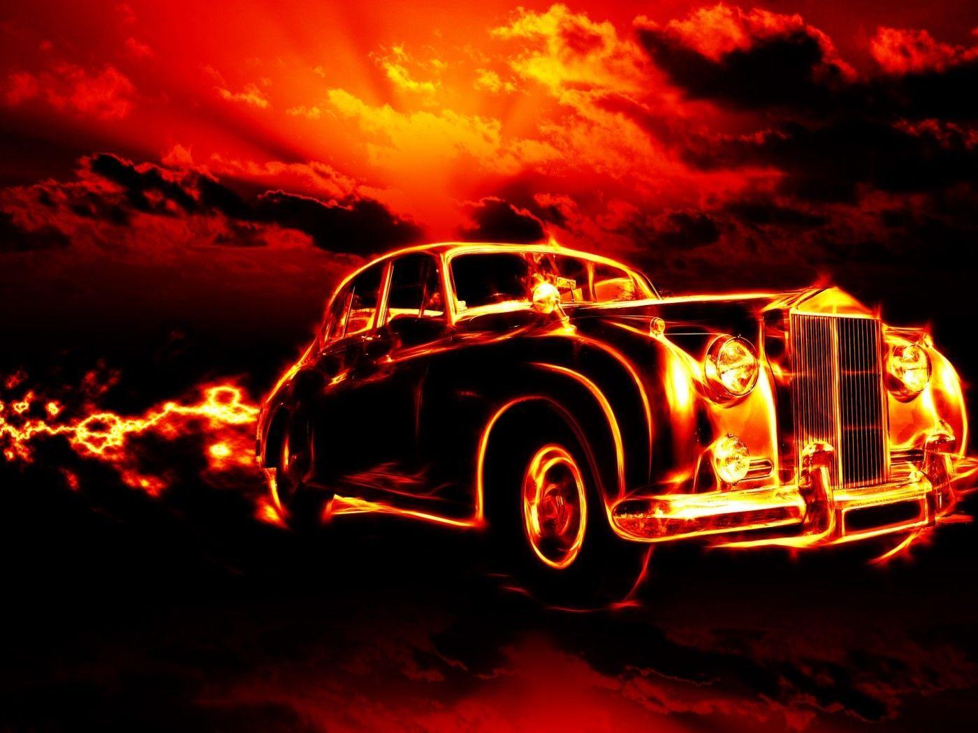 1400x1050 Vintage Car in Fire HD Wallpaper .com