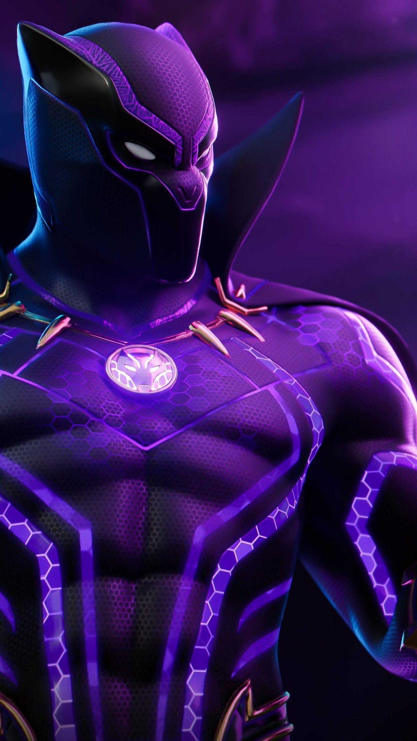 1440x2560 Black Panther 4K Wallpaper, Fortnite, Skin, 2020 Games, Neon, Games