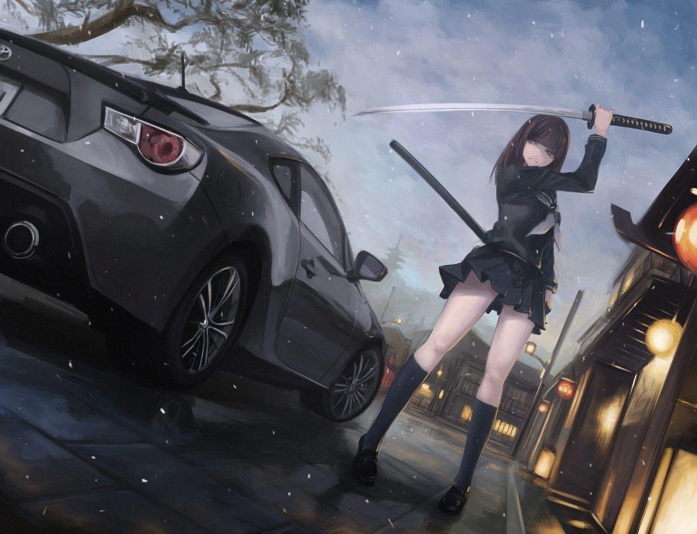 1364x1046 #anime girls, #GT #Toyota GT #car, wallpaper HD Wallpaper