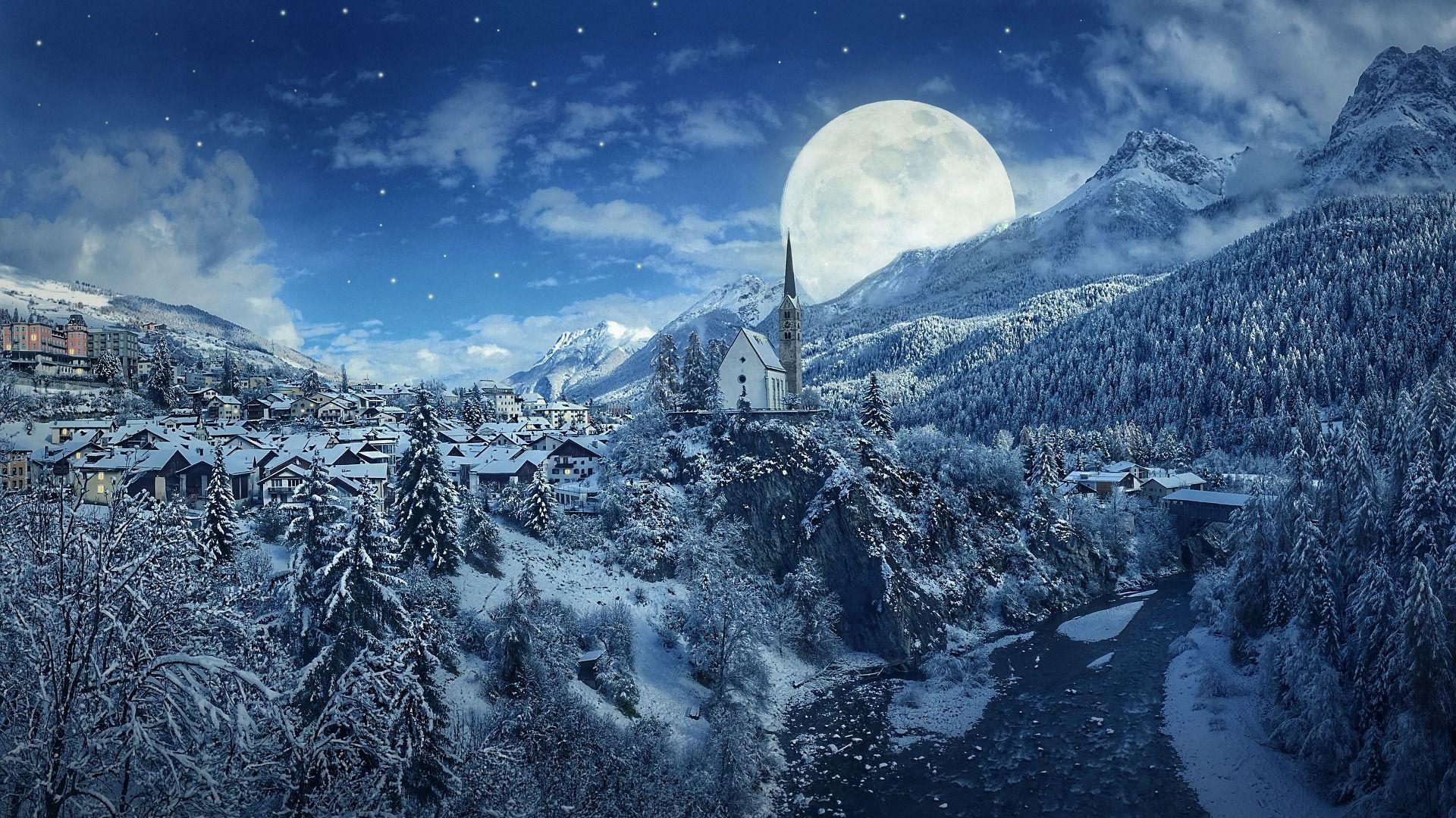 1920x1080 Snowy Night Wallpaper