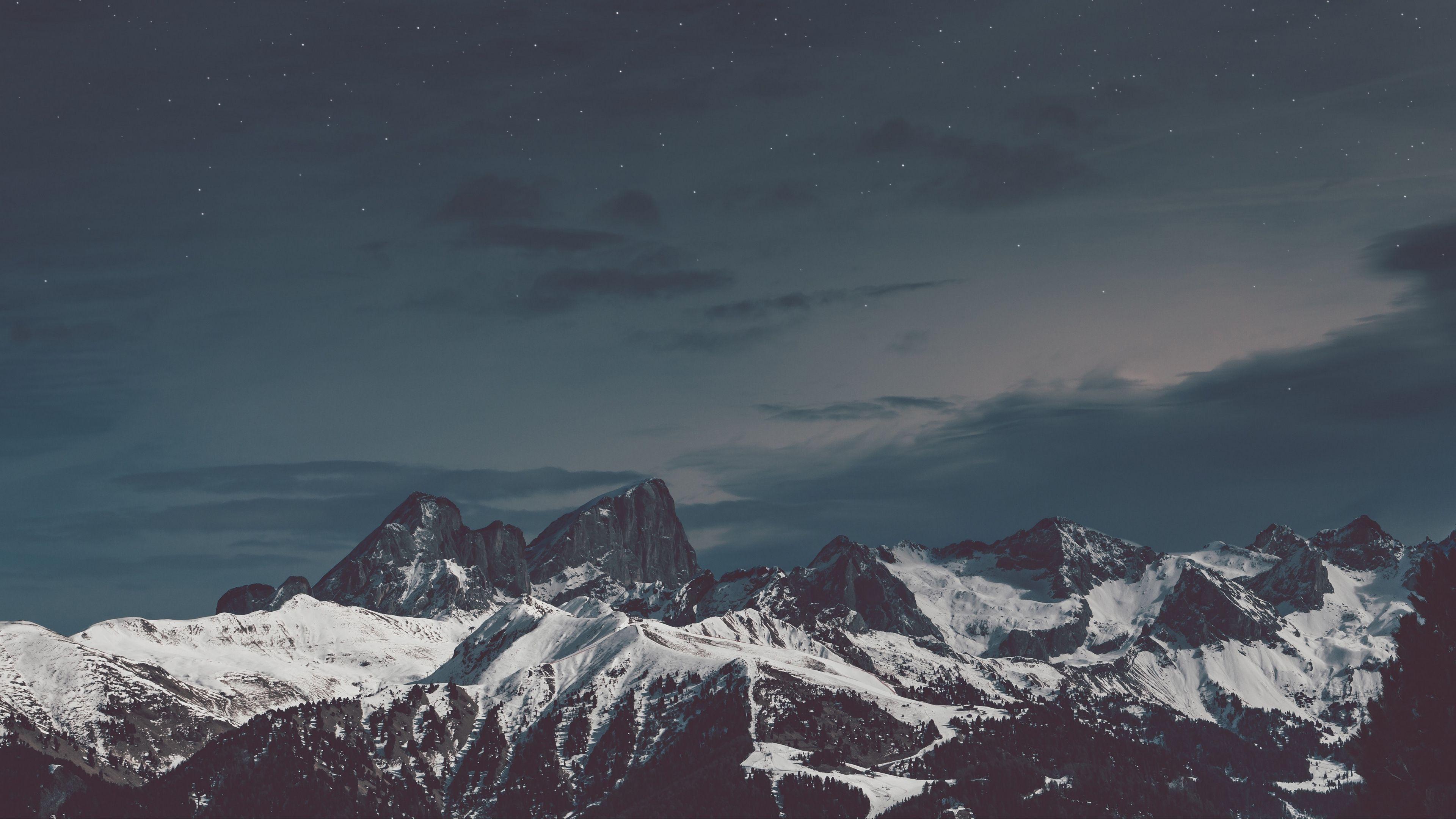 3840x2160 Wallpaper 4k mountains, snow, sky .