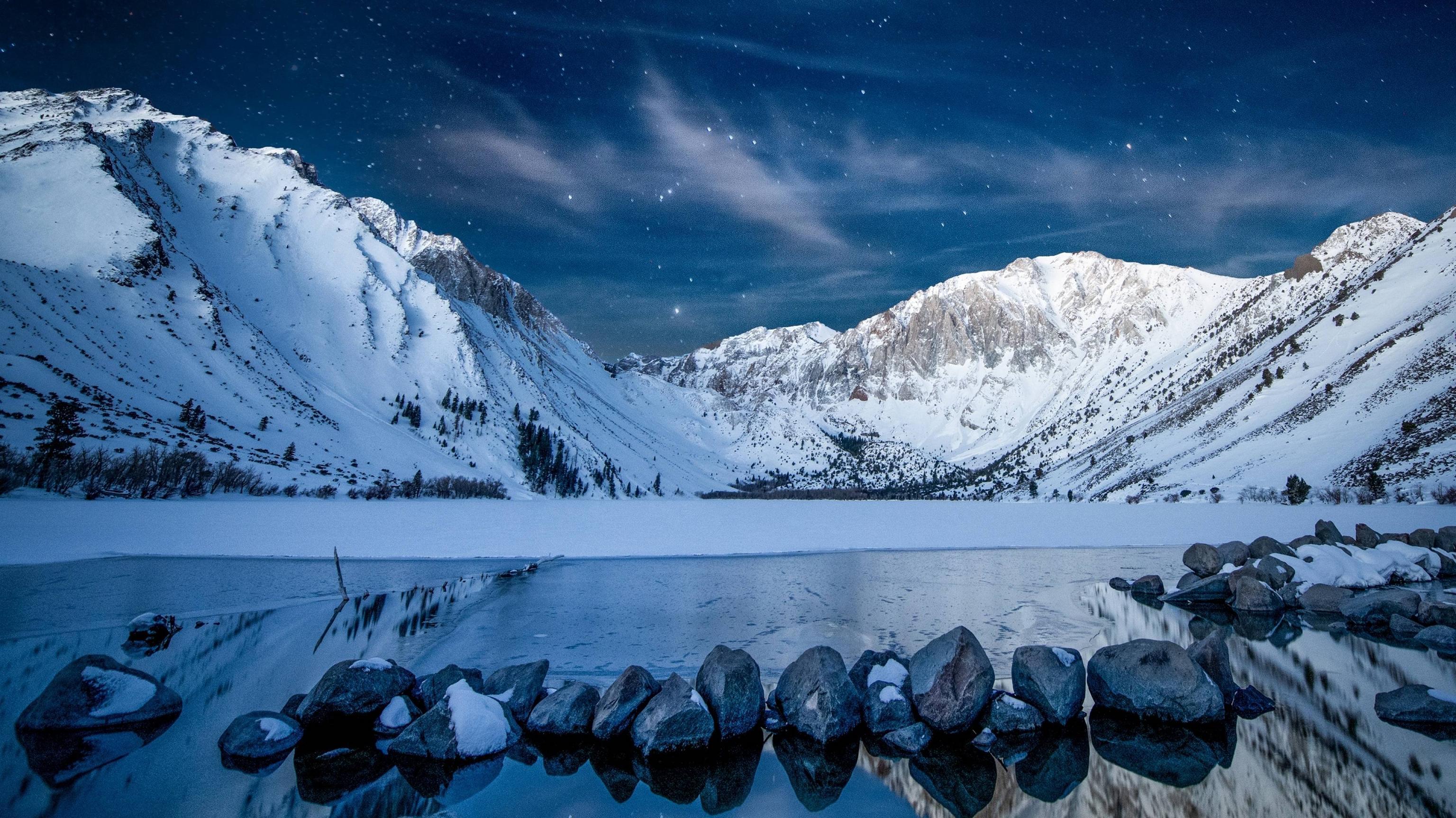 3072x1728 Snowy Mountains at Starry Night 4K Wallpaper, HD Nature 4K Wallpaper, Image, Photo and Background