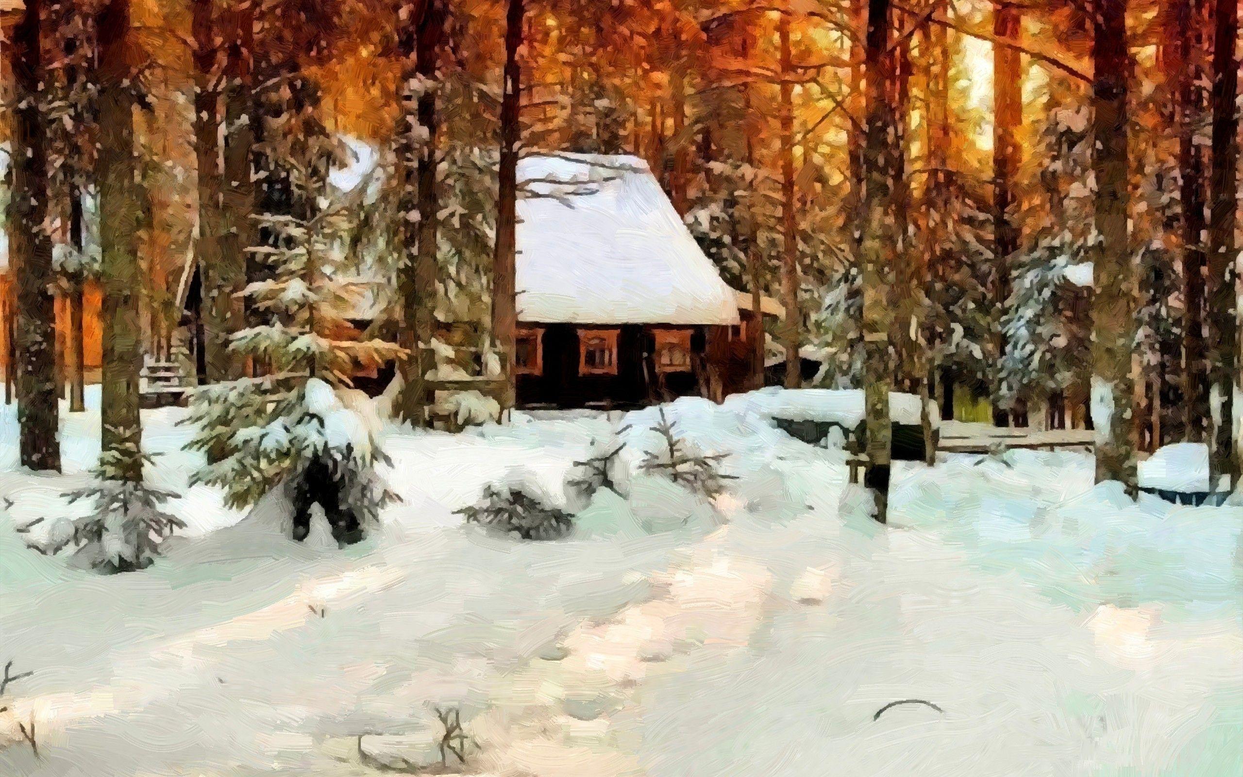 2560x1600 Winter: Winter Painting Beautiful House Nature Forest Just Snow