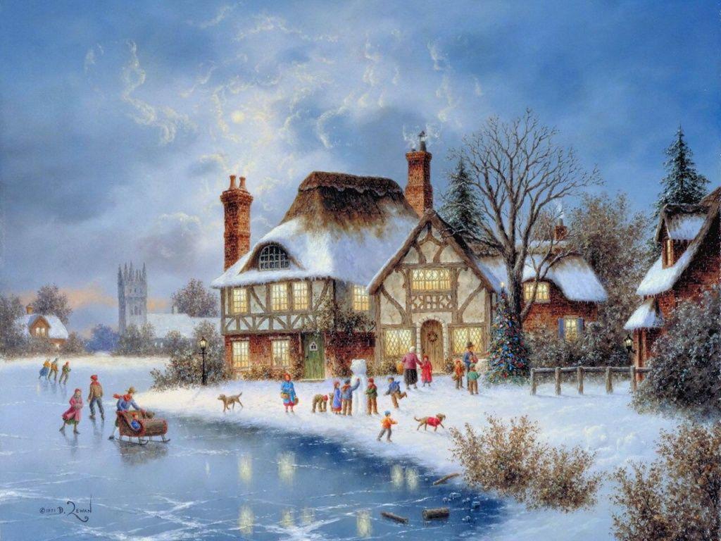 1024x768 Christmas Painting Wallpaper