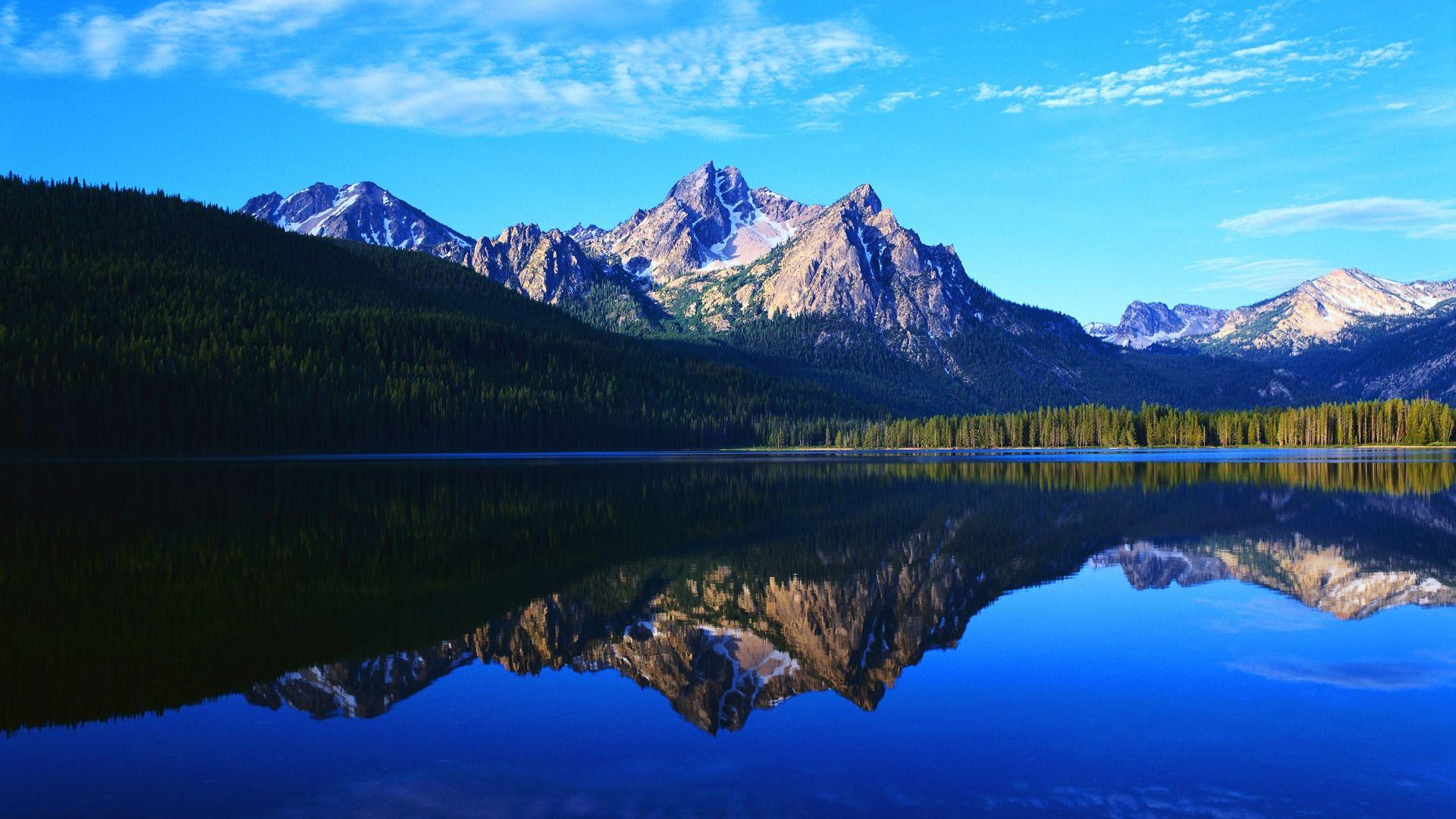 1920x1080 mountain lake reflection landscape .