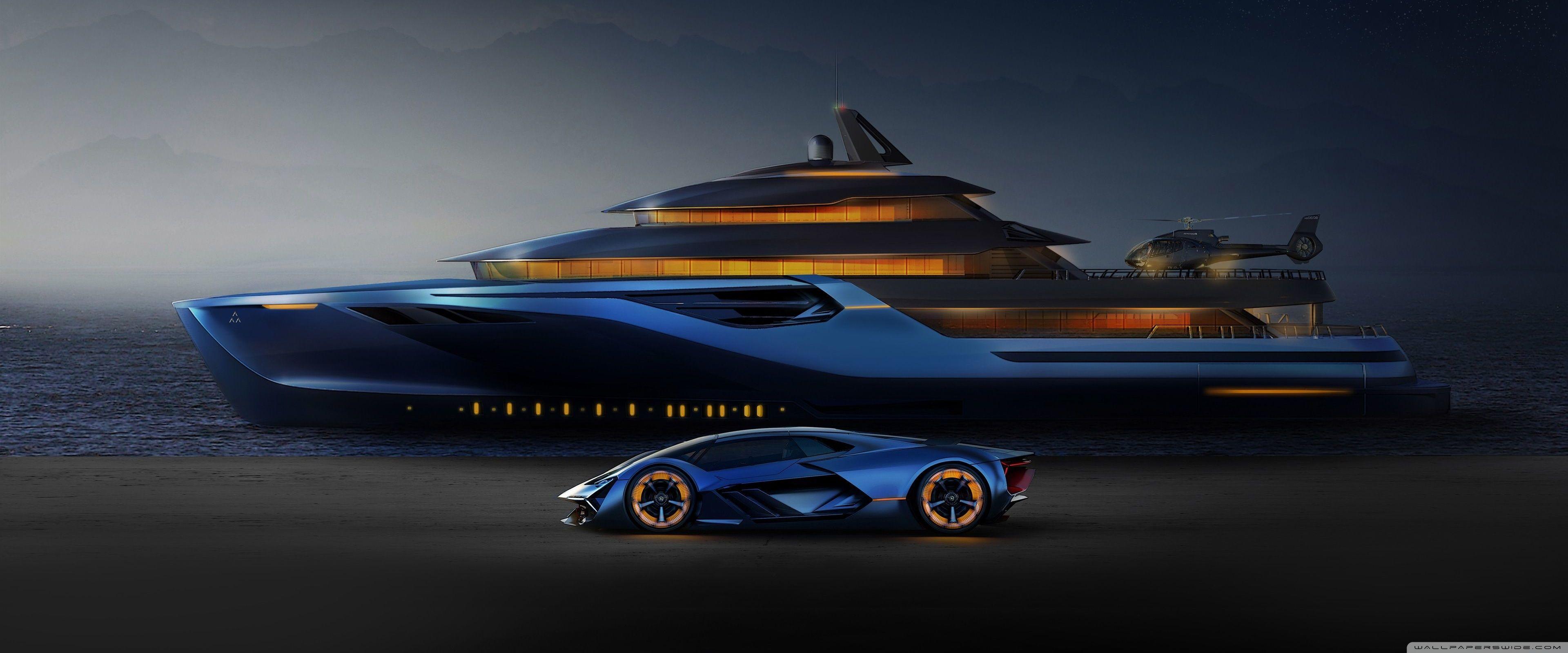 3840x1600 Electric Lamborghini Hypercar, Yacht Ultra HD Desktop Background Wallpaper for : Widescreen & UltraWide Desktop & Laptop : Multi Display, Dual Monitor : Tablet