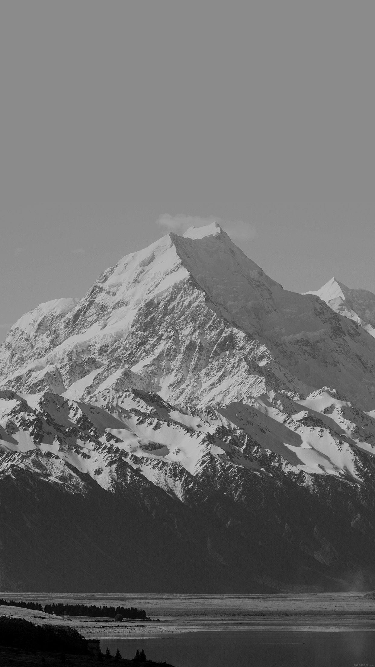 1242x2208 Mountain Snow Lake Dark Bw Nature .