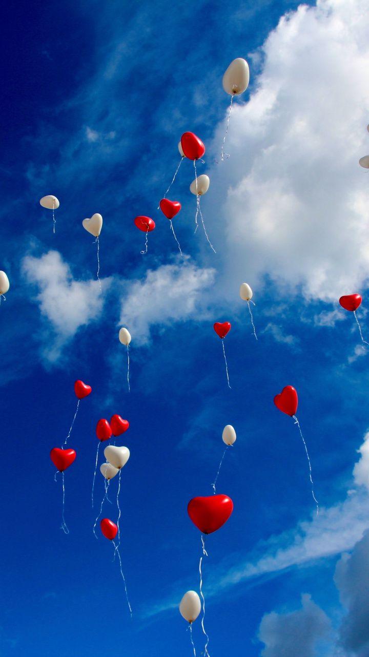 720x1280 Balloons, sky, red and white, clouds .com