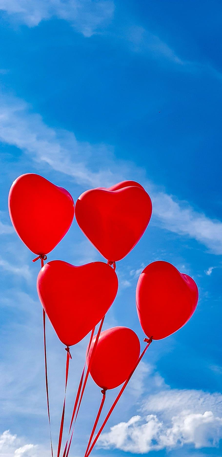 910x1872 Heart, Balloons, Love, Sky, Veloben .