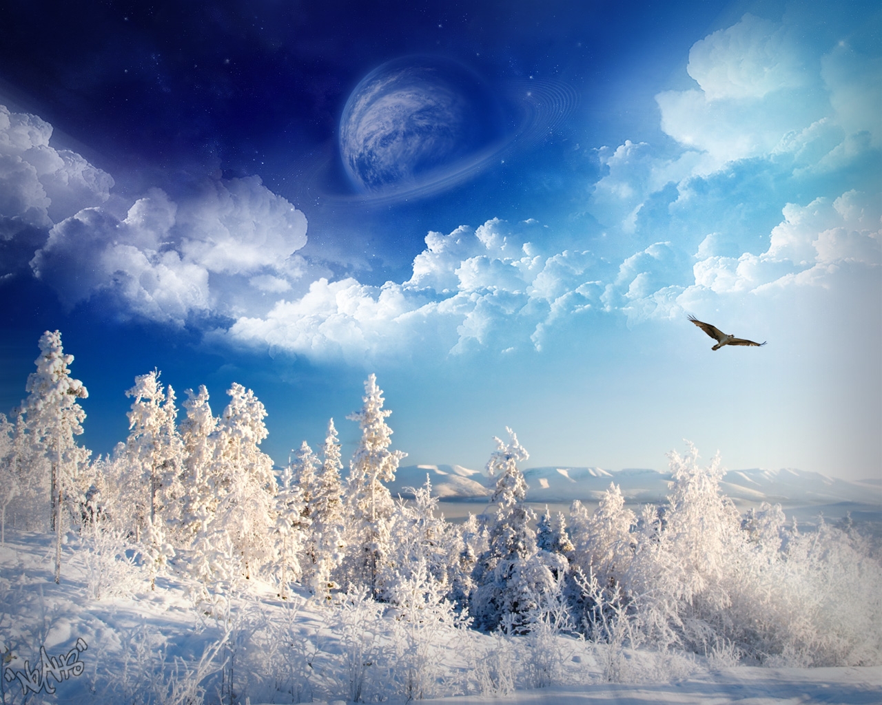 1280x1024 winter, trees, mountains Wallpaper, HD Fantasy 4K Wallpaper, Image and Background