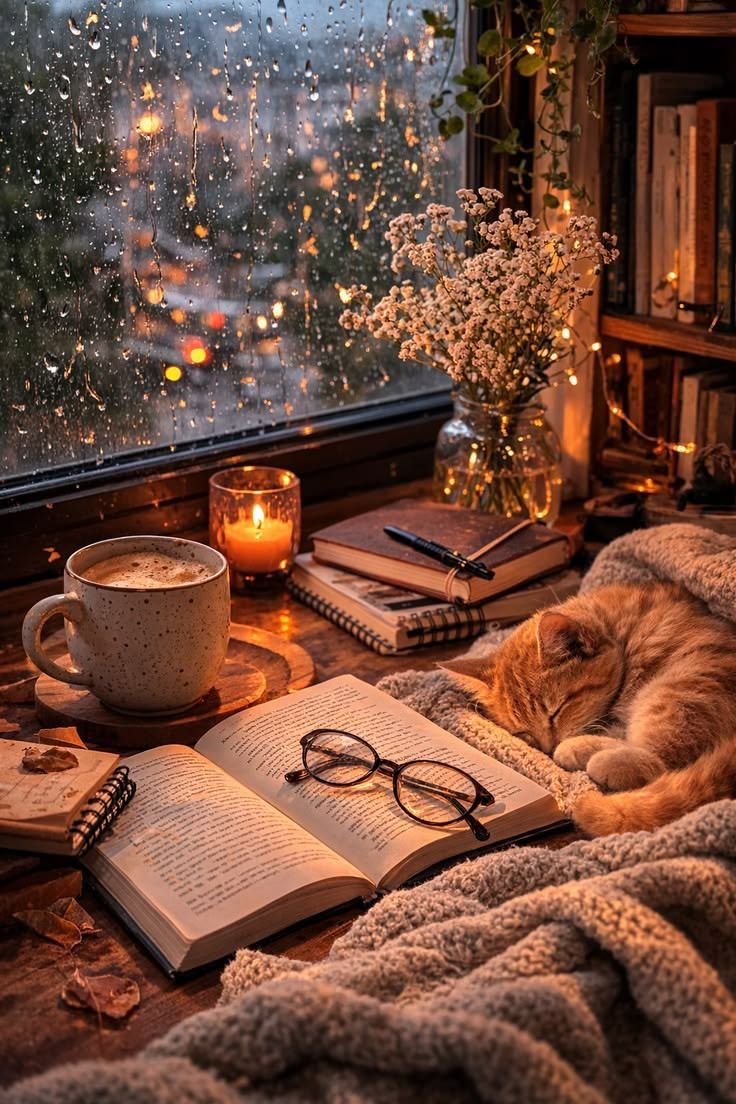 736x1104 Cute fall aesthetic picture. Book in the winter, Fall vibes, Cozy rainy aesthetic
