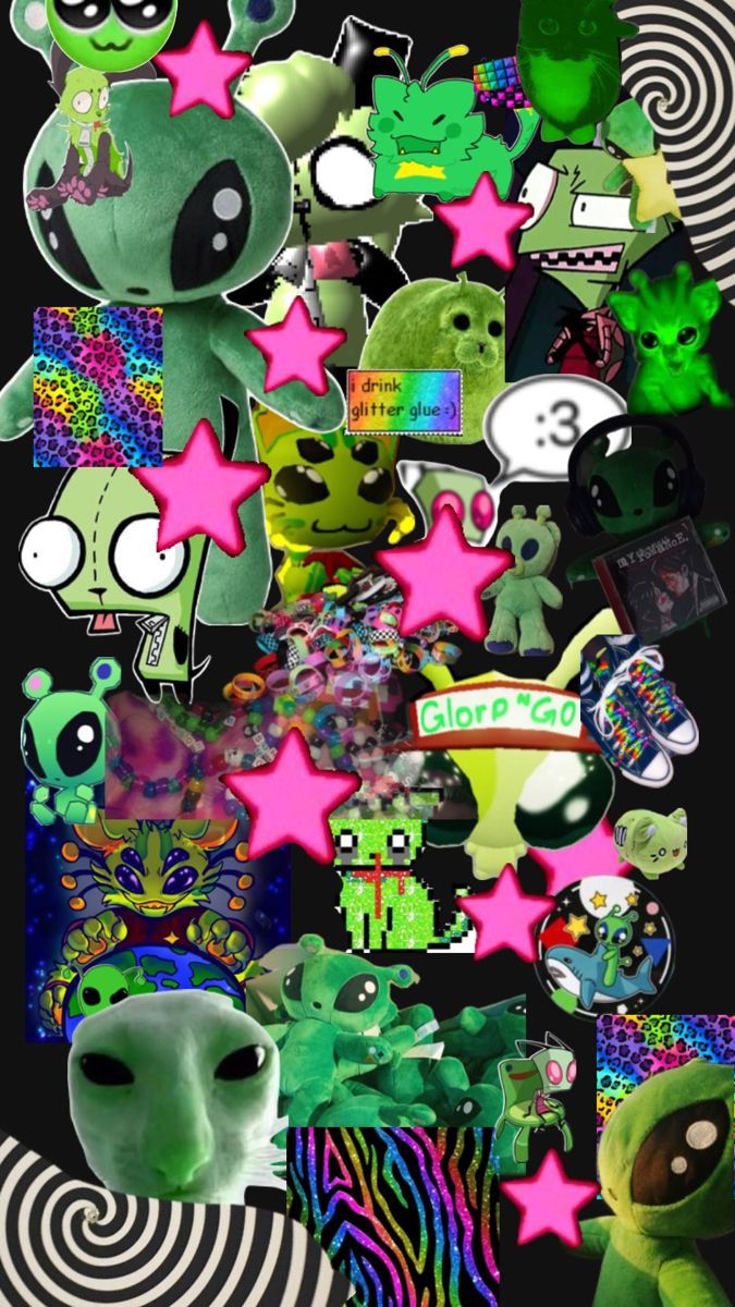 675x1200 I made a silly alien collage :3. Scene core wallpaper, Kidcore wallpaper, Cute screen savers
