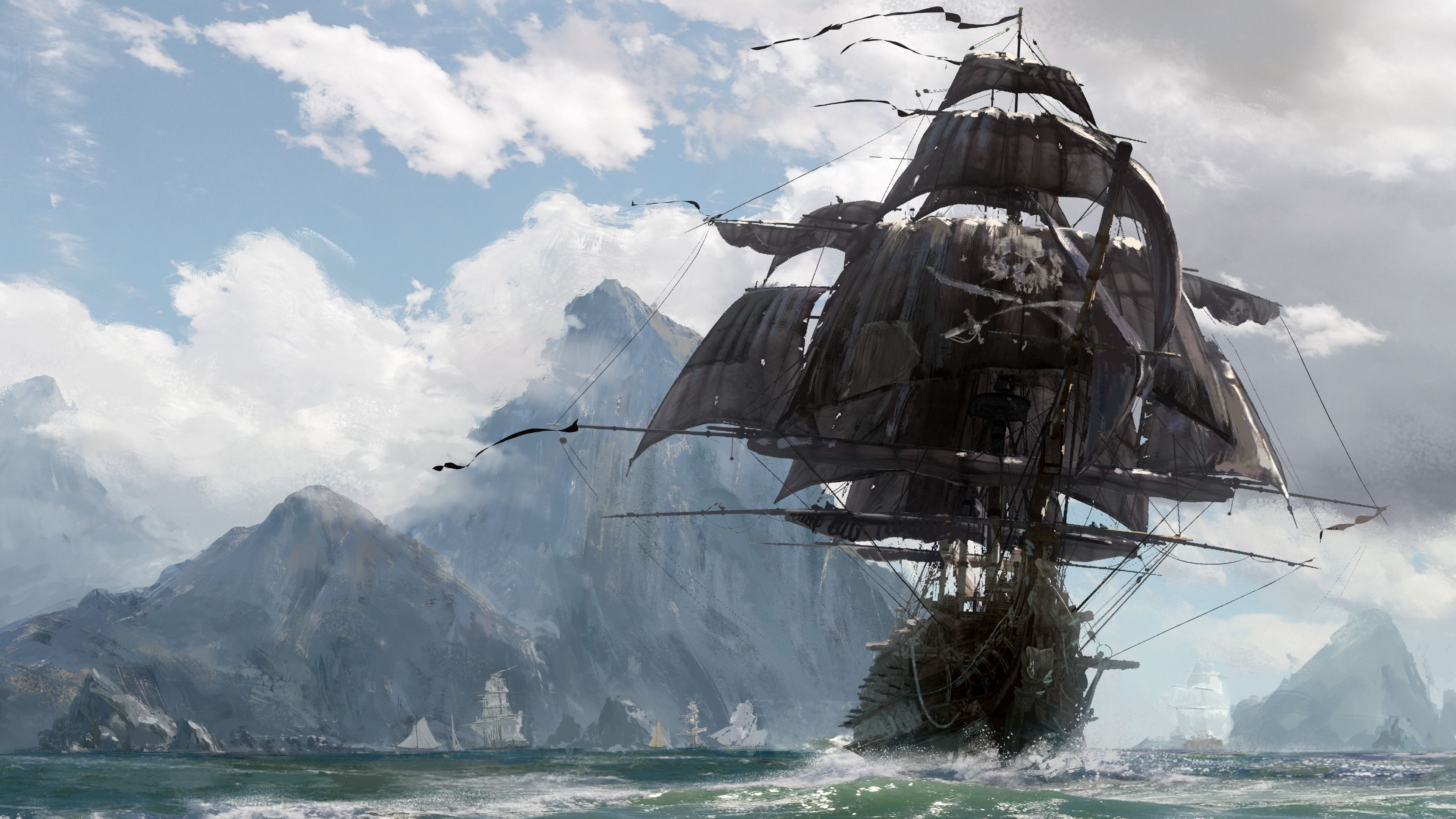 3840x2160 Pirate ship oil painting