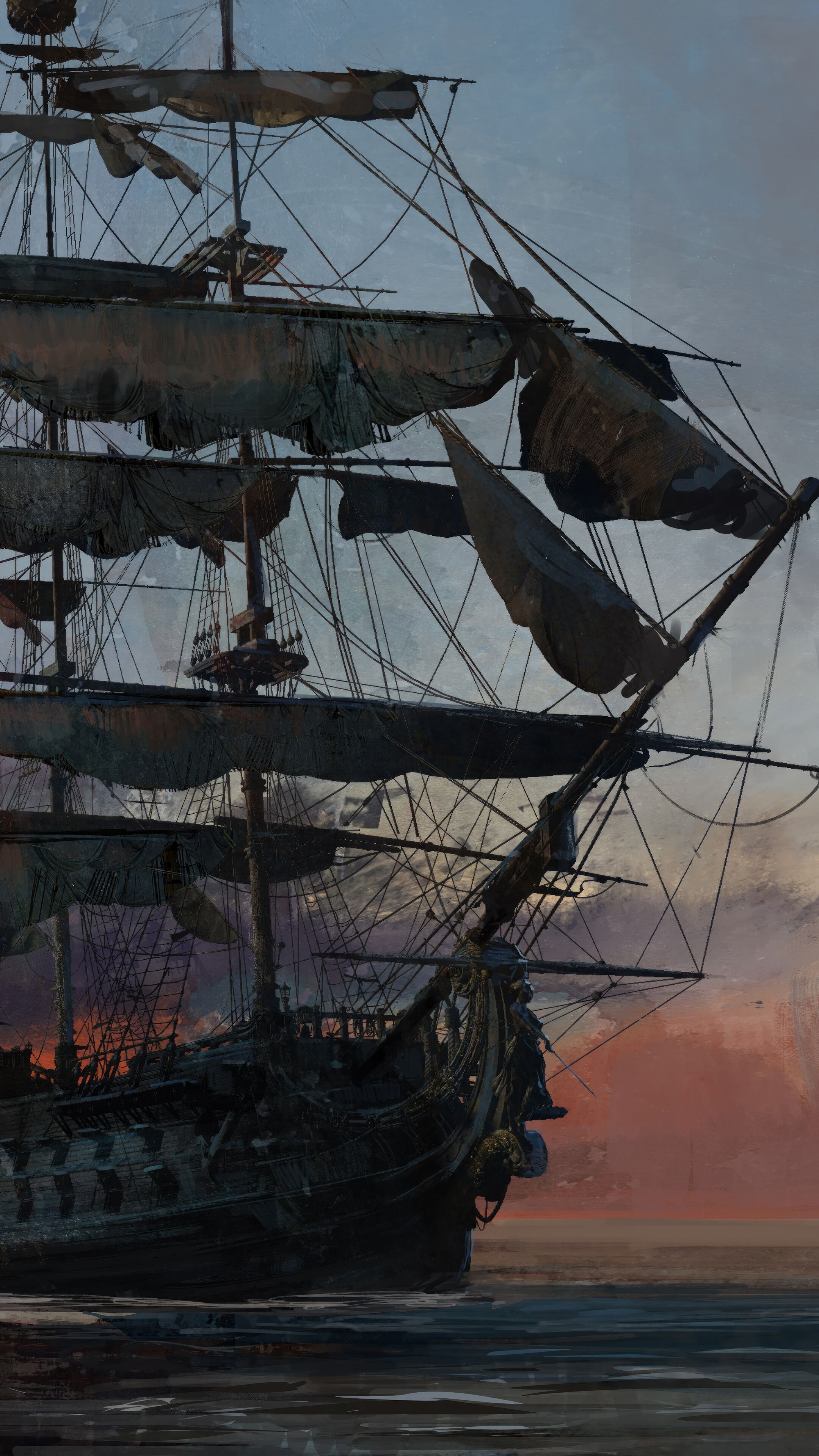 2160x3840 Pirate Ship Sunset Skull and Bones 4K Wallpaper iPhone HD Phone a
