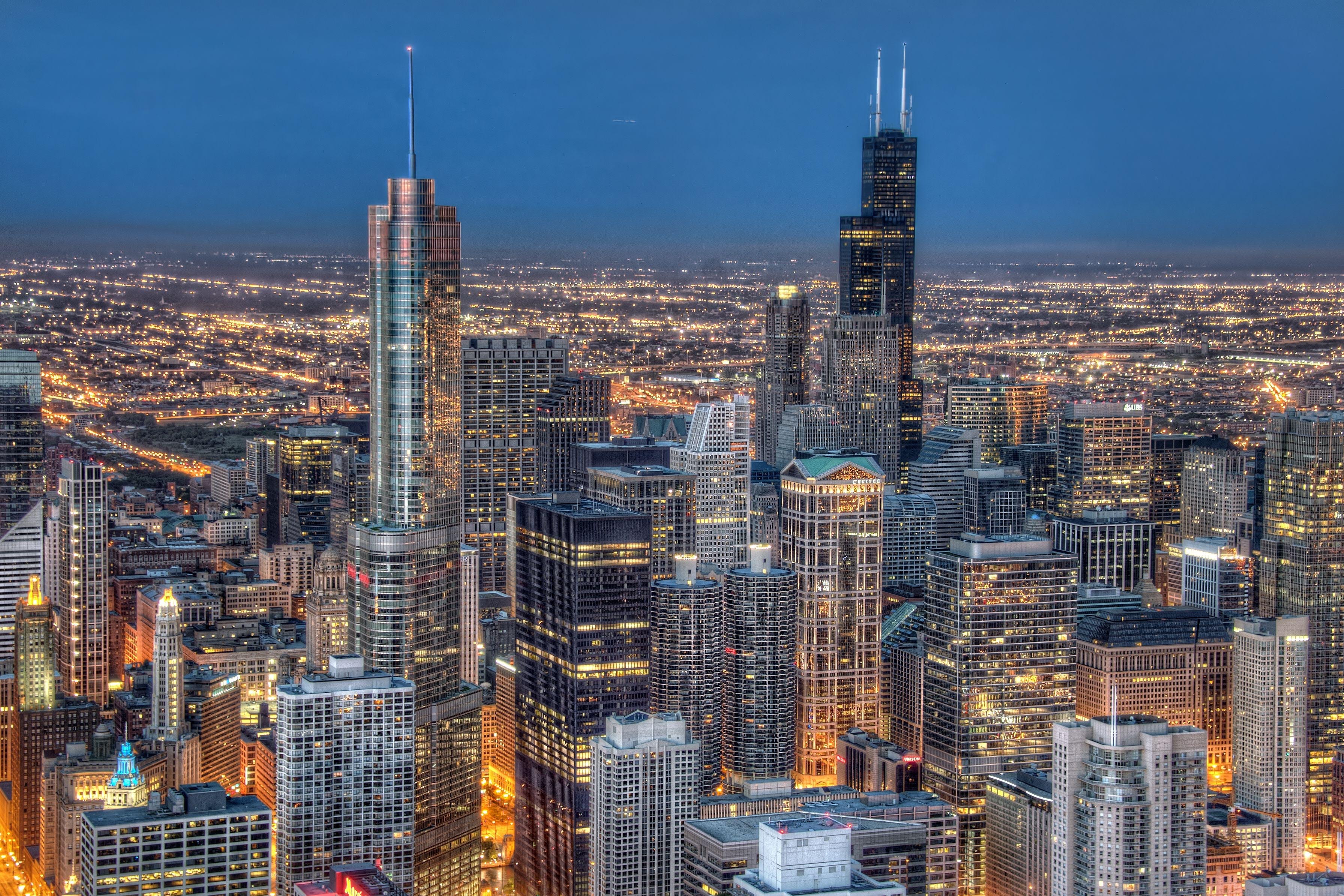 3583x2389 Sears Tower Night Light Chicago Illinois United States