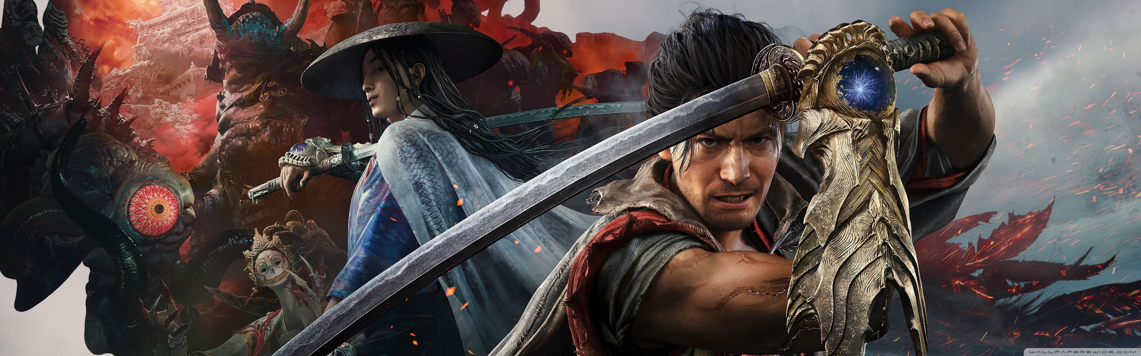 3840x1200 Onimusha Way Of The Sword 2026 Video Game Musashi 4K UHD Wallpaper for UltraHD Desktop and TV : Widescreen and UltraWide Display : Dual Monitor : Smartphone and Tablet Devices