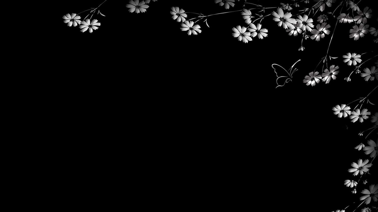 1600x900 Download Aesthetic Black With Flowers Border Background