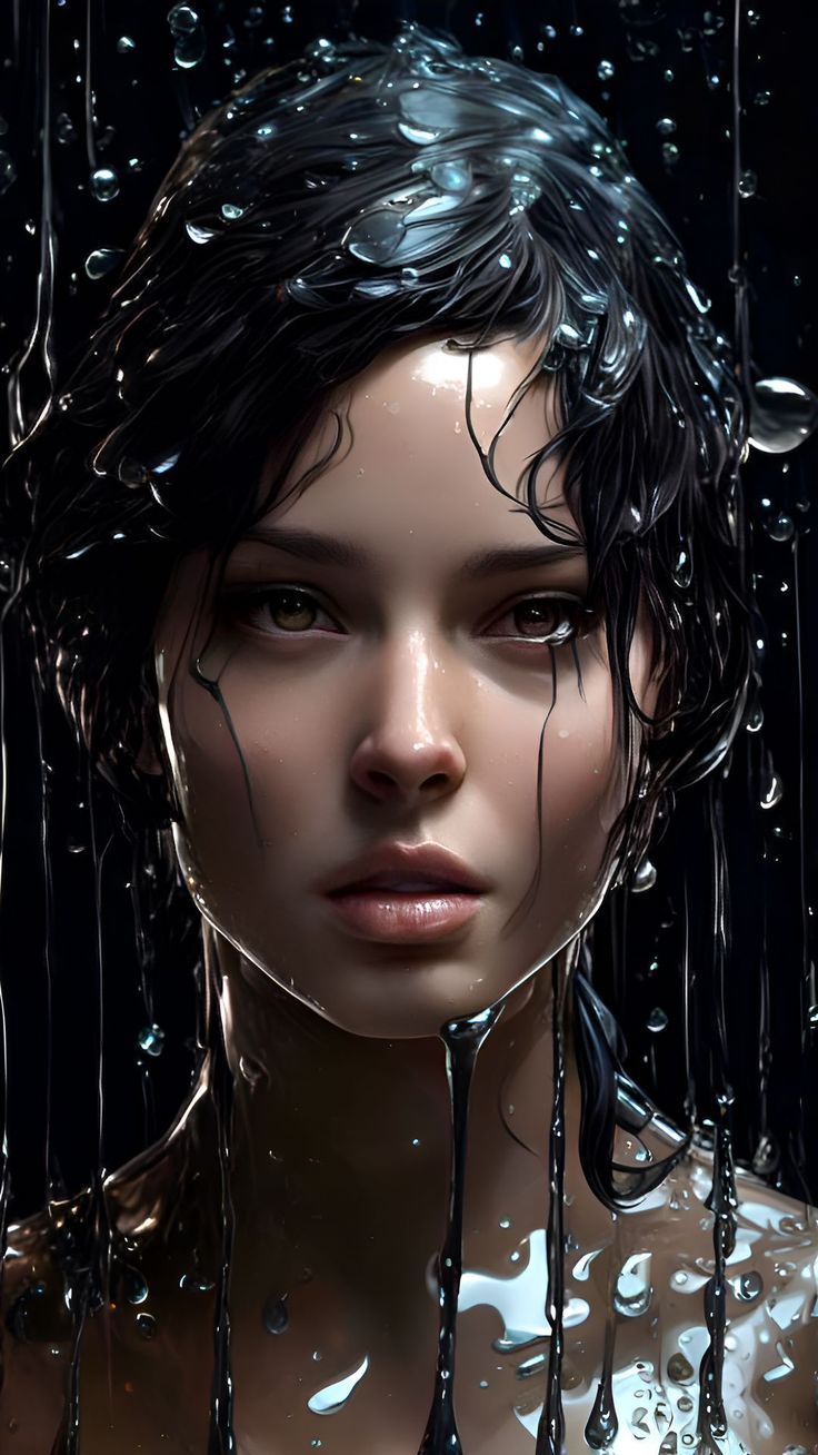 736x1308 Wallpaper girl, drops, water, face, art, Art 4K by Lover of aesthetics. Download wallpaper girl, drops, water, face, art for free