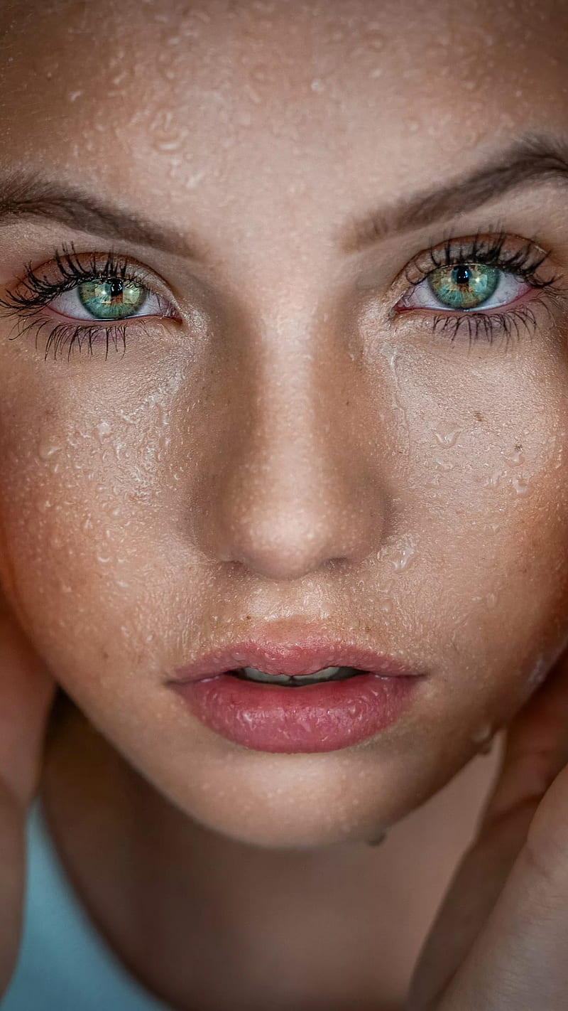 800x1422 Wet eyes, beauty, blue eyes, droplets, girl, pretty, waterdrops, HD phone wallpaper