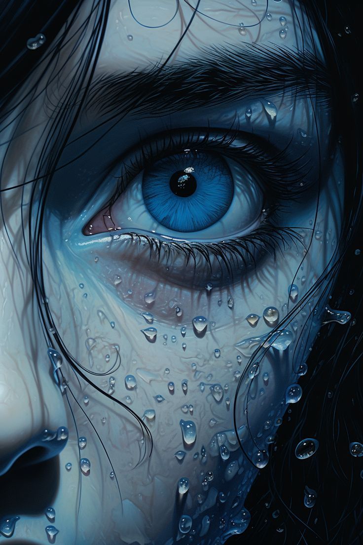 736x1104 a close up of a woman's face with water droplets on it