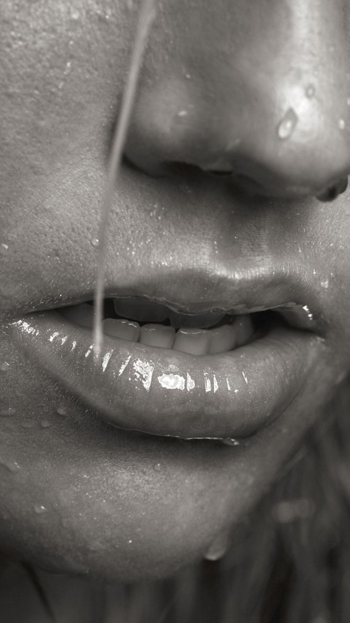 720x1280 Phone wallpaper: Lips, Women, Sensual, Face, Black & White, Water Drop 1243863