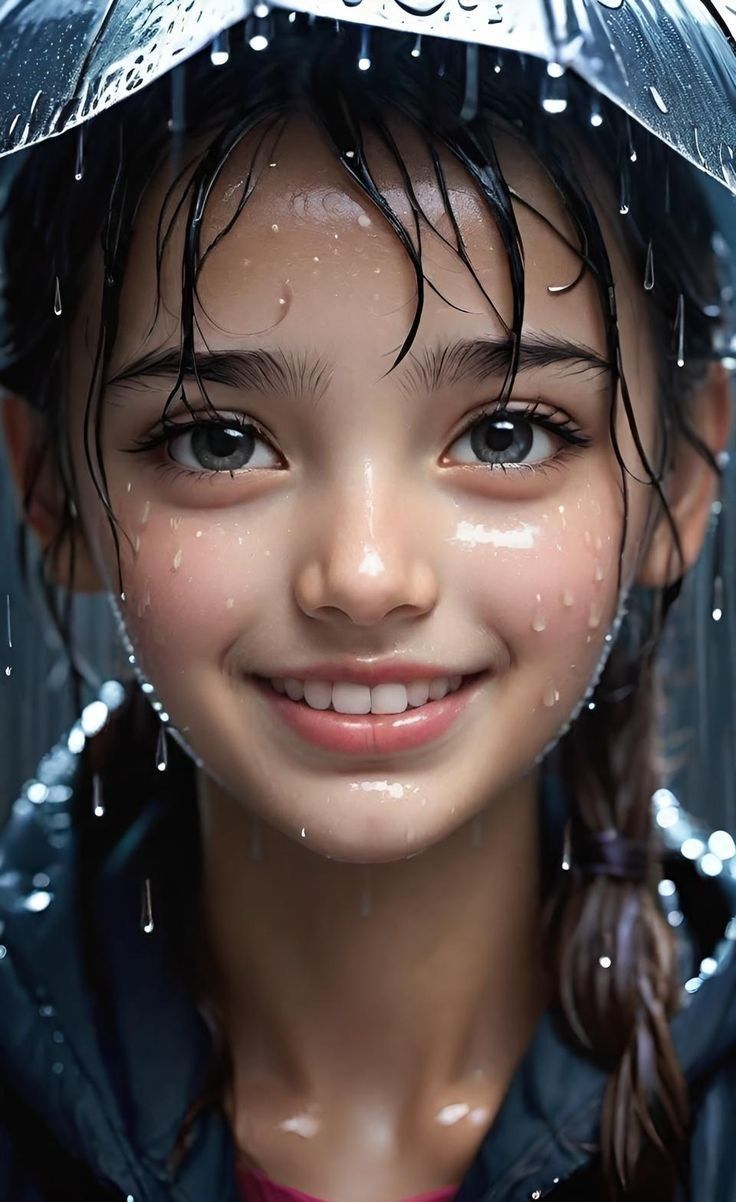 736x1202 Cute realistic girl. Rain digital art wallpaper, Rain on face drawing, Cute girl in rain