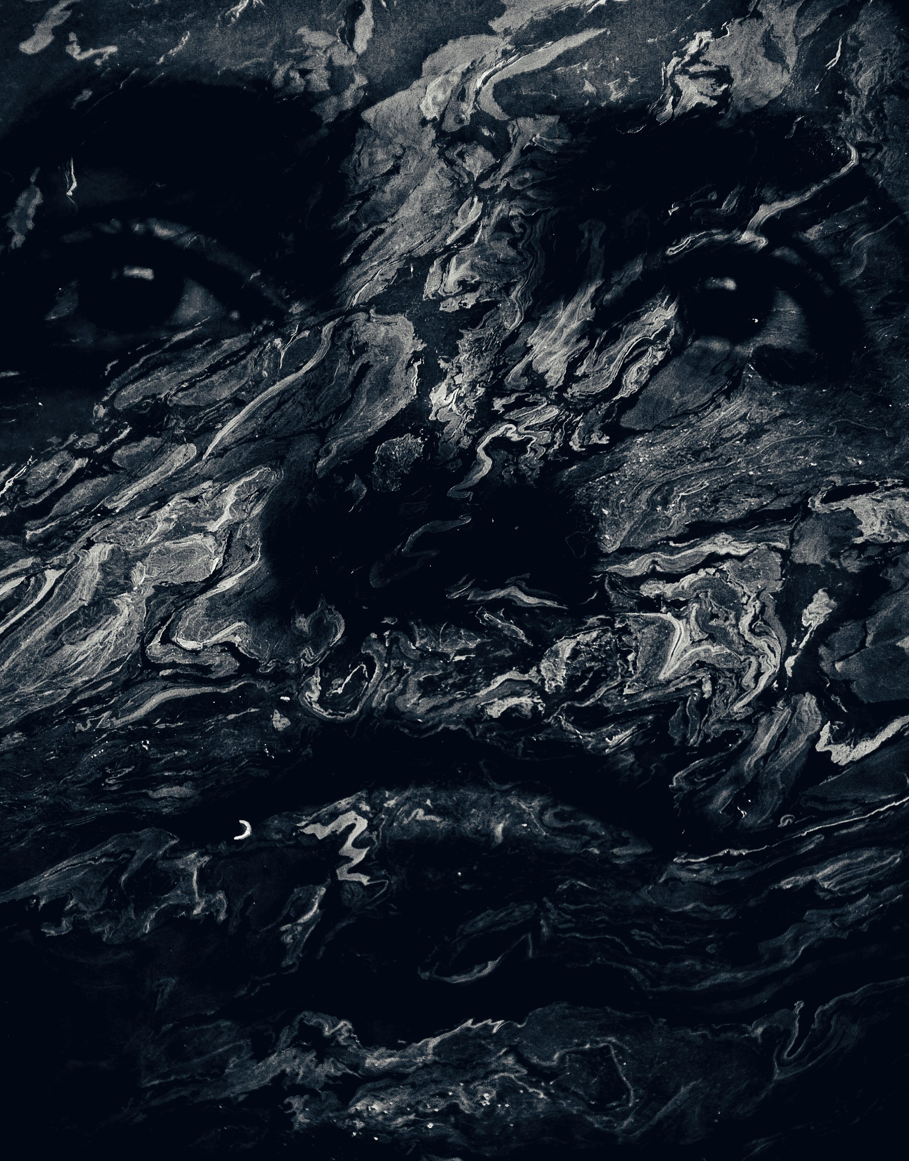 3000x3831 Abstract dark face with textured, swirling patterns. photo