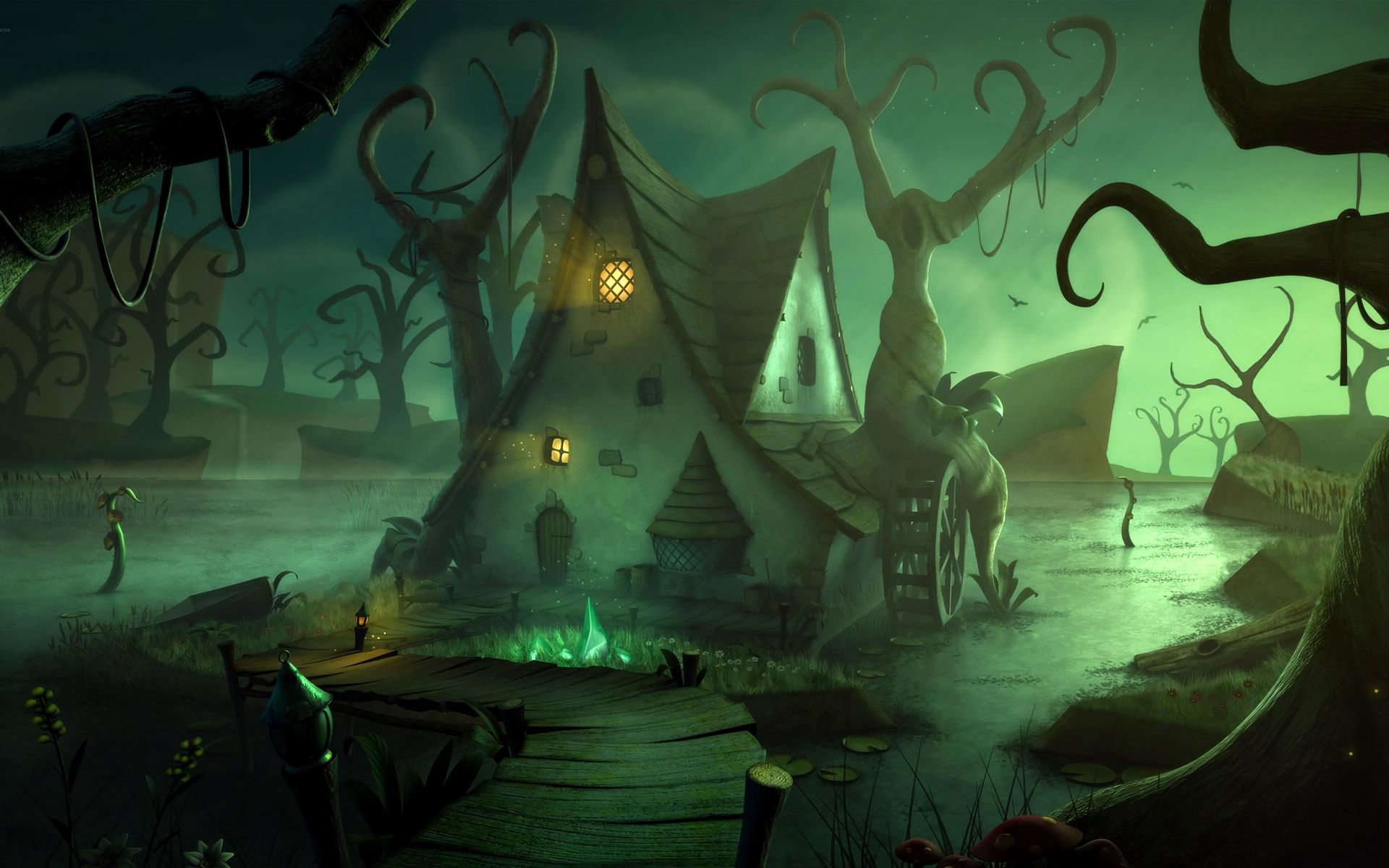 1920x1200 Desktop wallpaper: Halloween, Fantasy, House, Swamp 4K free download for PC. 640918